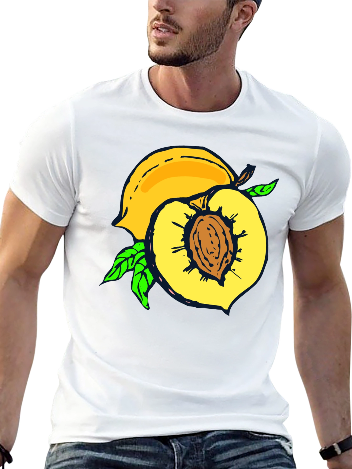 Black Peach Graphic Tee - Fruit Lover's Casual Black T-Shirt view 13
