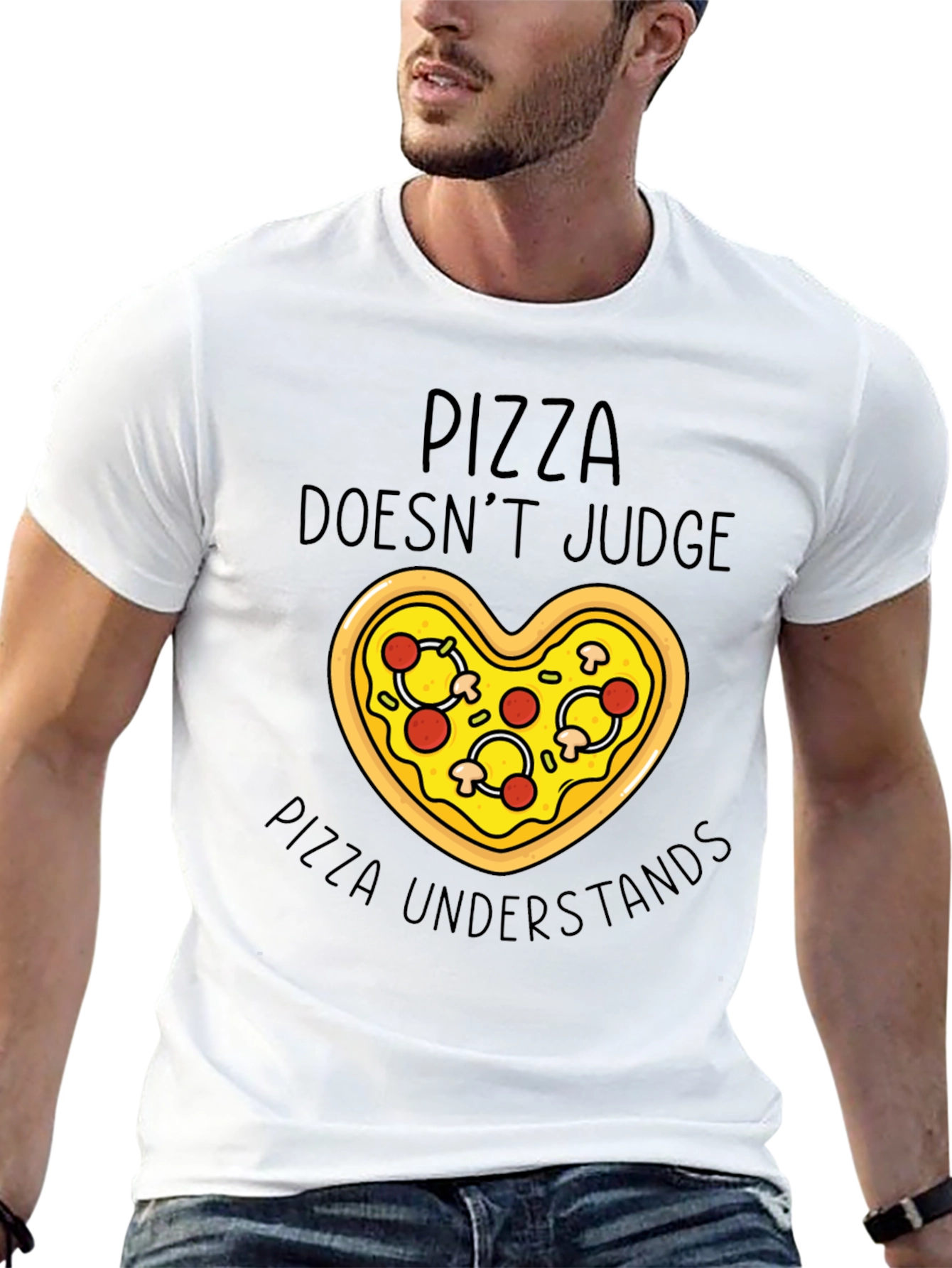 Black Pizza Lover's Tee: Pizza Doesn't Judge T-Shirt view 13