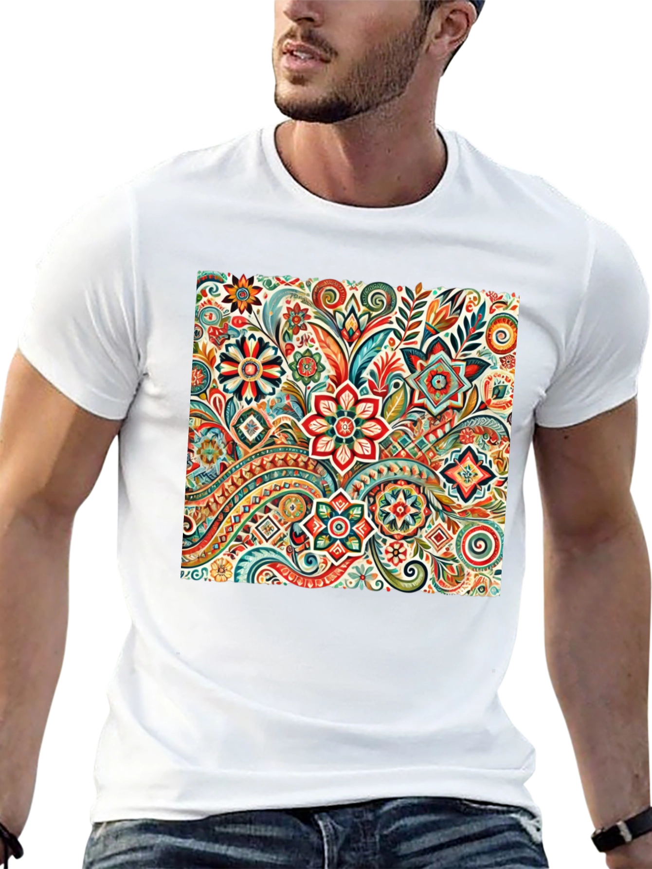 Black Floral Pattern Black T-Shirt: Vibrant & Stylish view 13