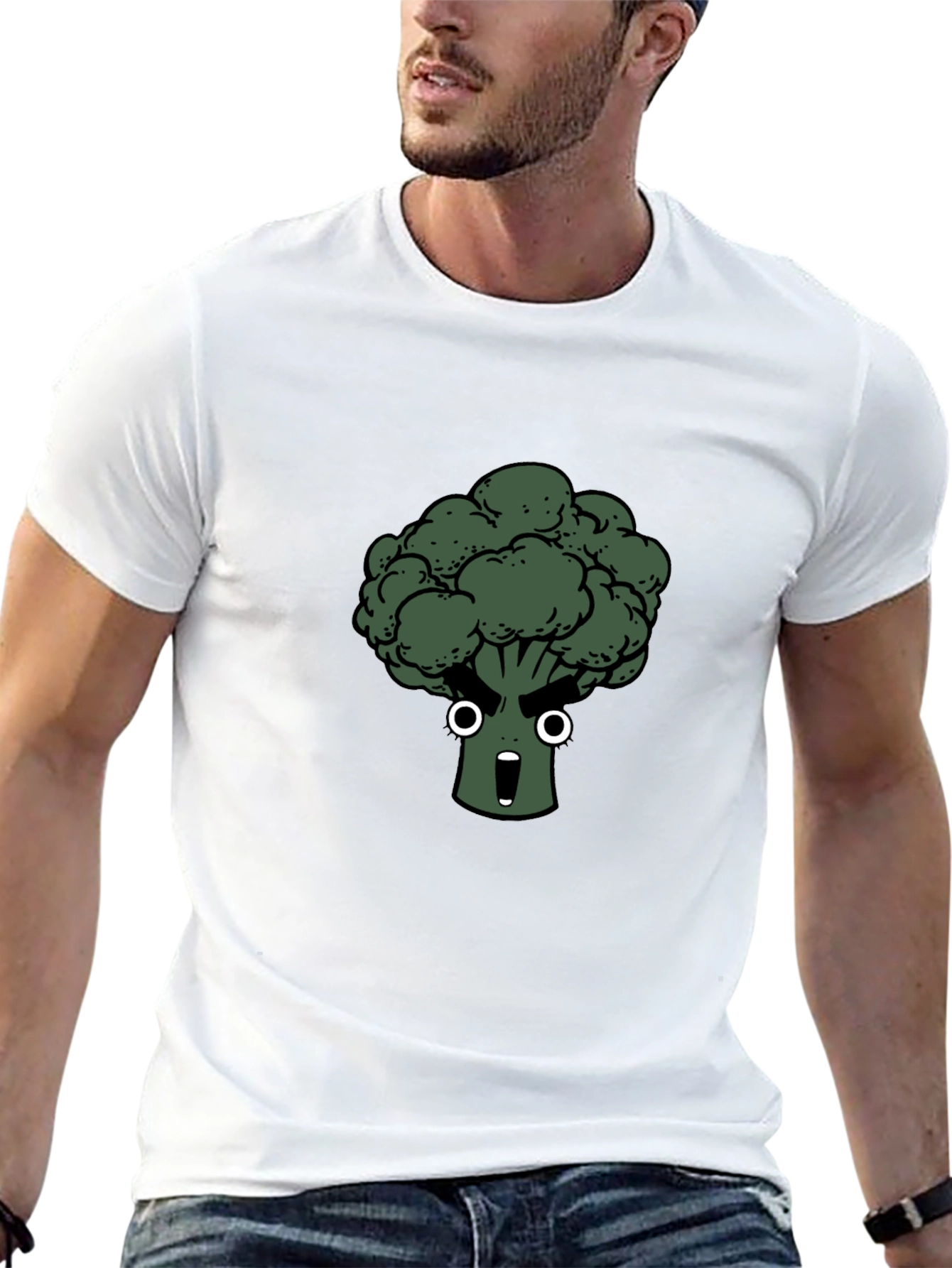 Black Funny Broccoli Cartoon Black T-Shirt view 13