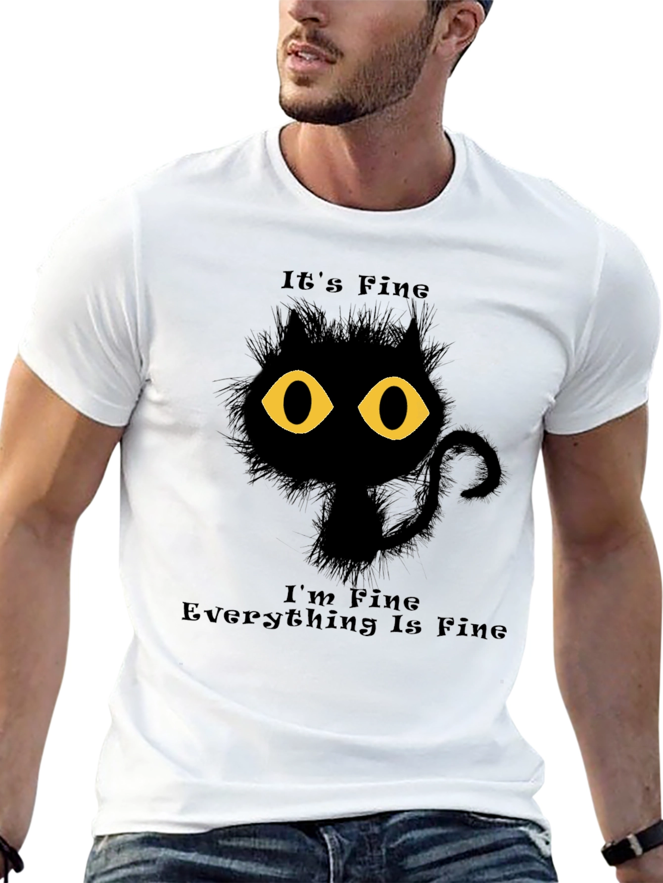 Black It's Fine Cat Graphic T-Shirt view 13