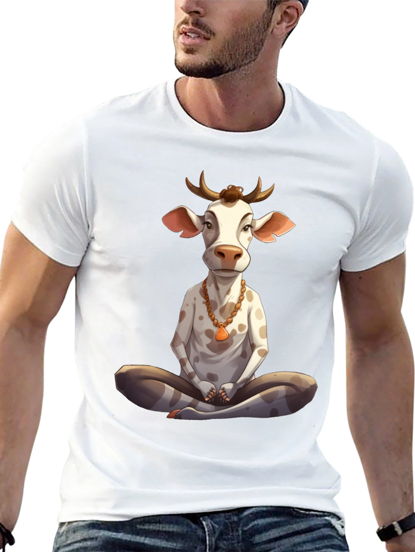 Yoga Cow Graphic Tee - Meditating Bull T-Shirt - 13