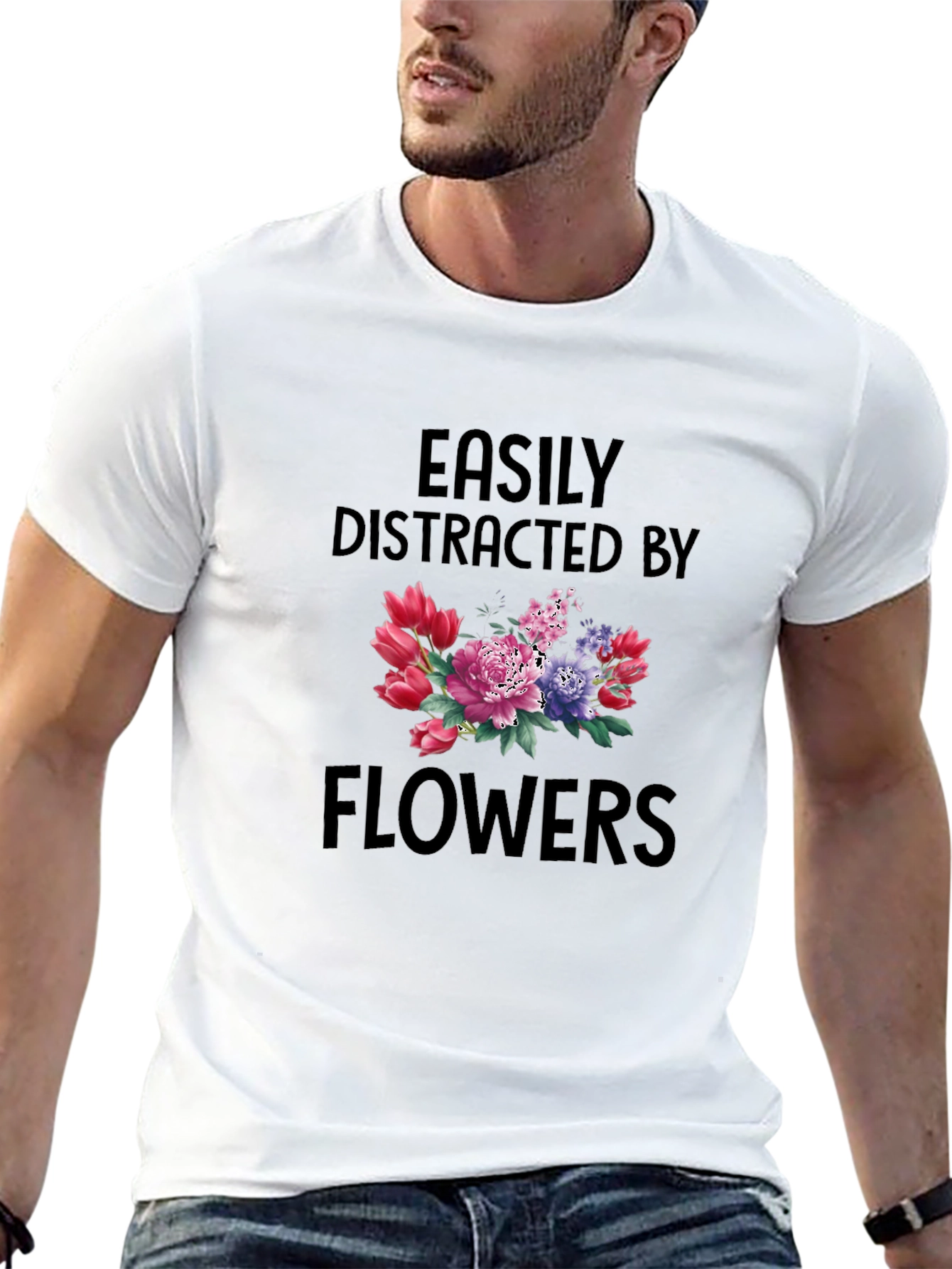 Black Easily Distracted By Flowers T-Shirt - Black view 13