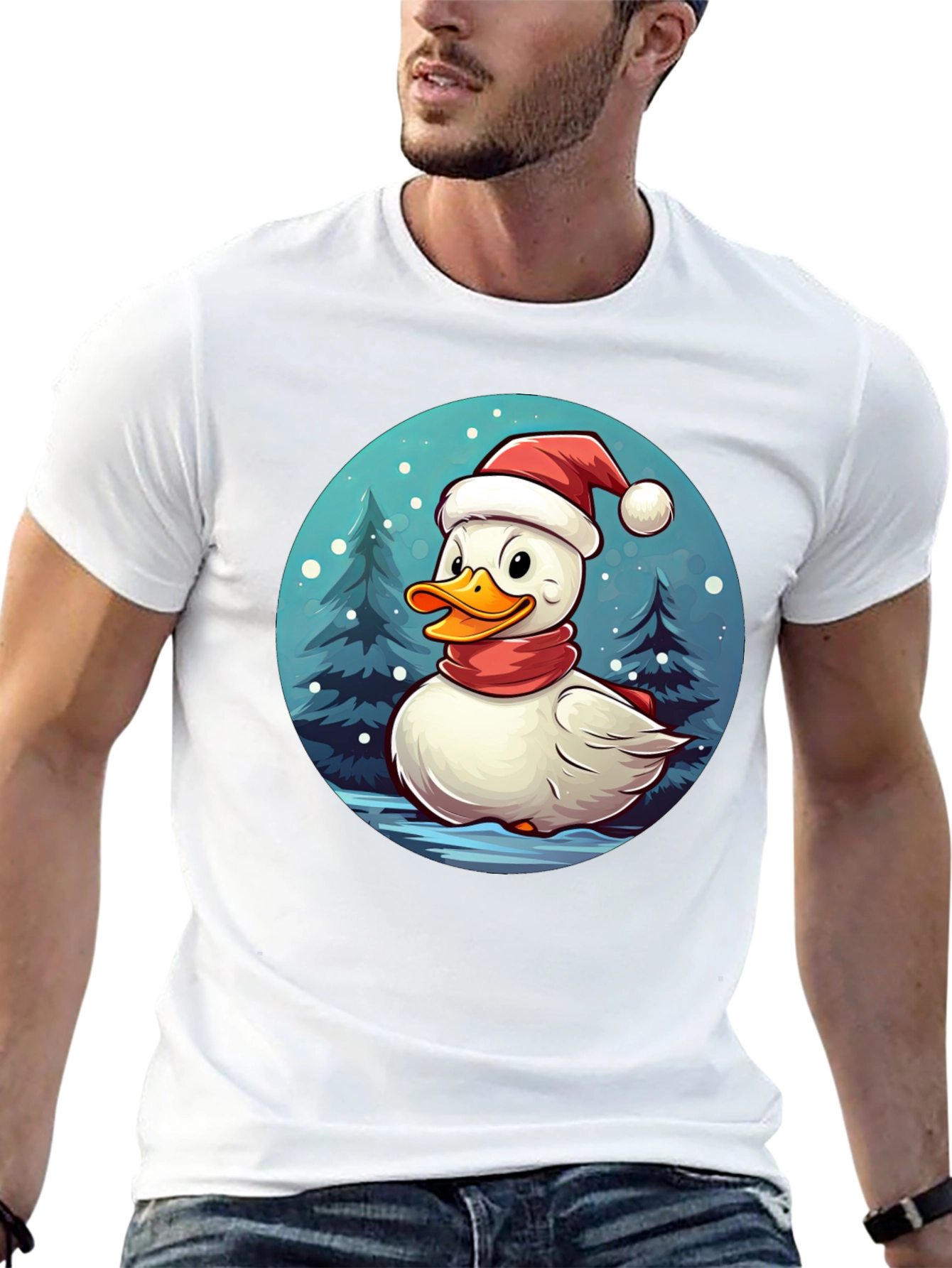 Black Festive Duck Holiday T-Shirt view 13