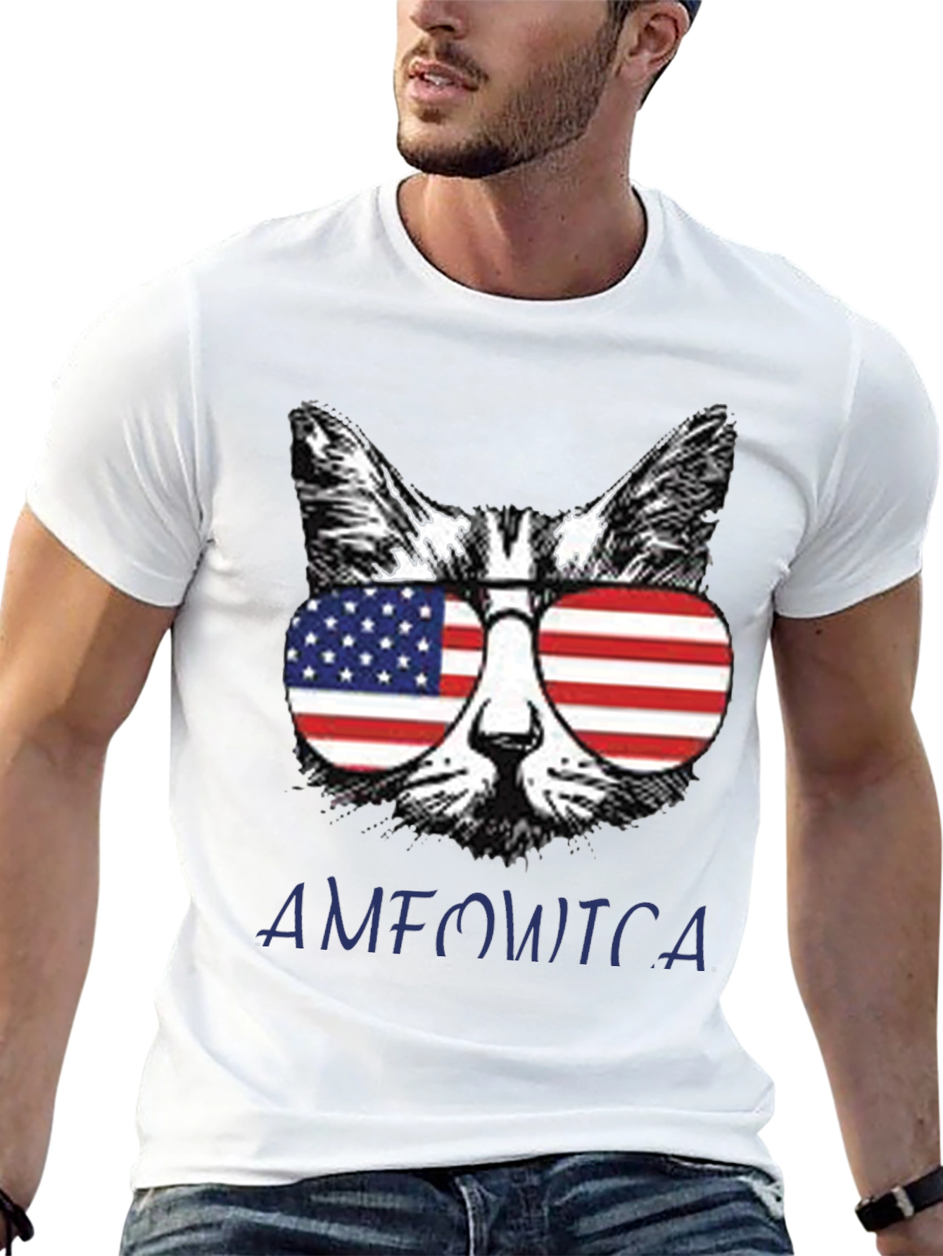 Black Patriotic Cat T-Shirt - "AMFOWTCA" Design view 13