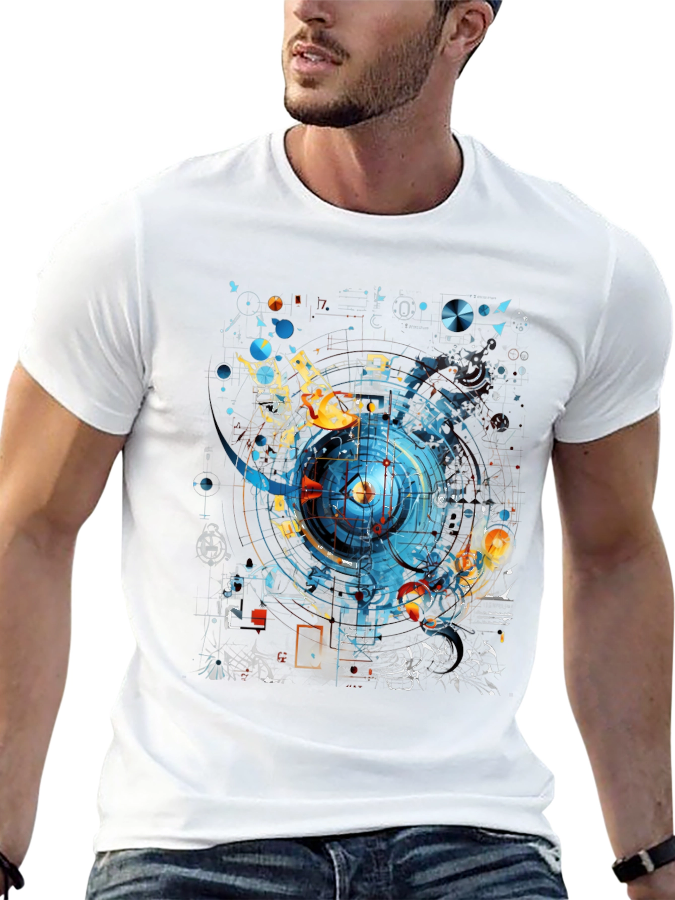 Black Abstract Geometric Design Black T-Shirt view 13