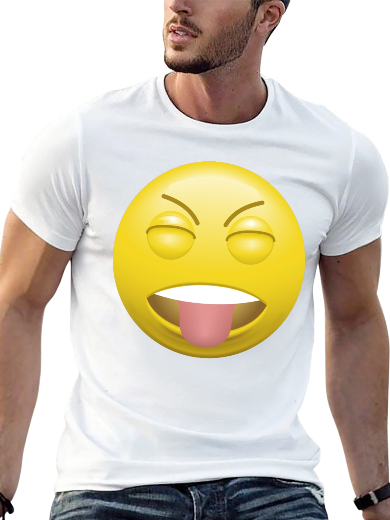 Black Funny Emoji Tongue Out Black T-Shirt view 13