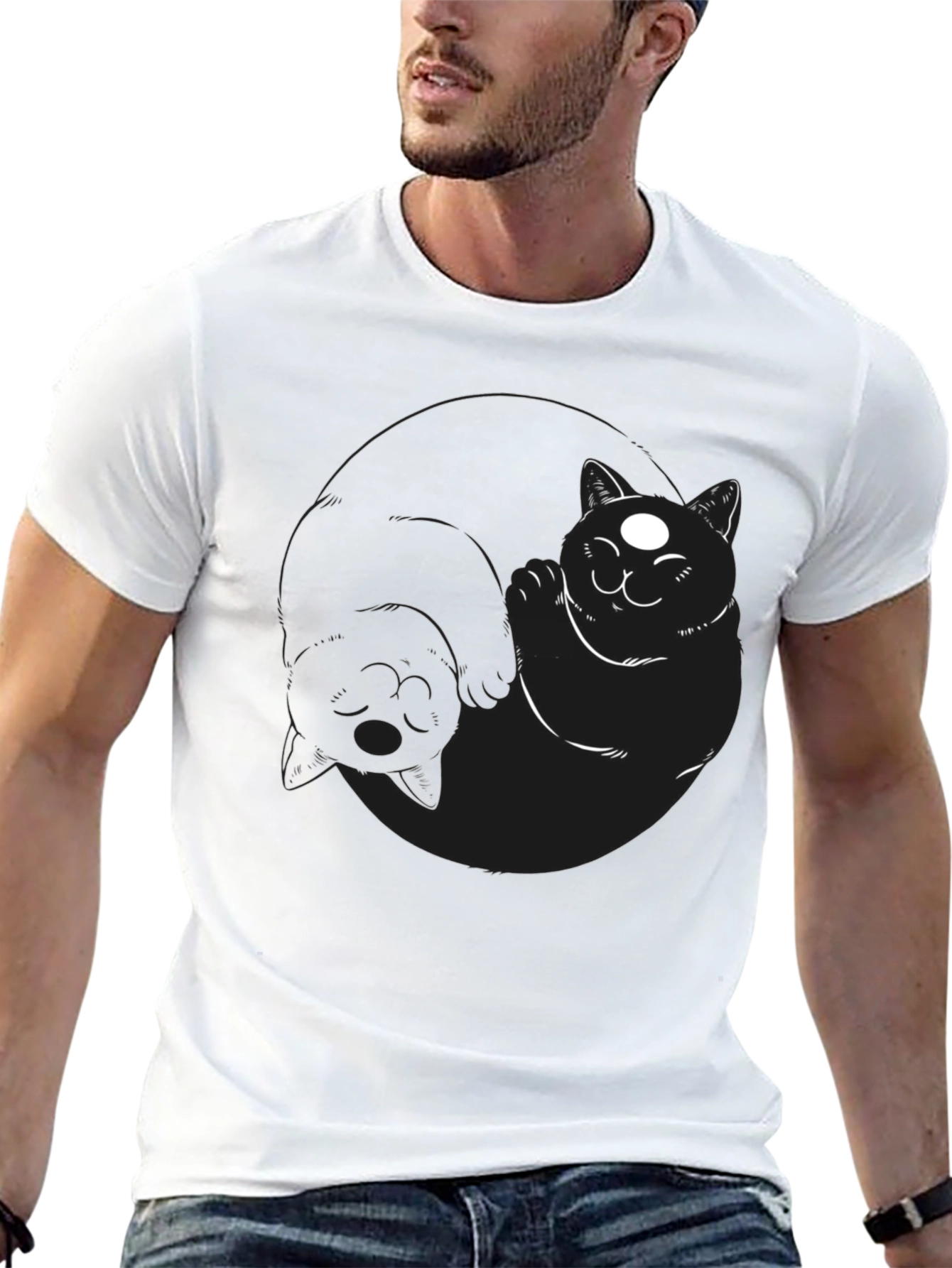 Black Yin Yang Cats Black T-Shirt view 13