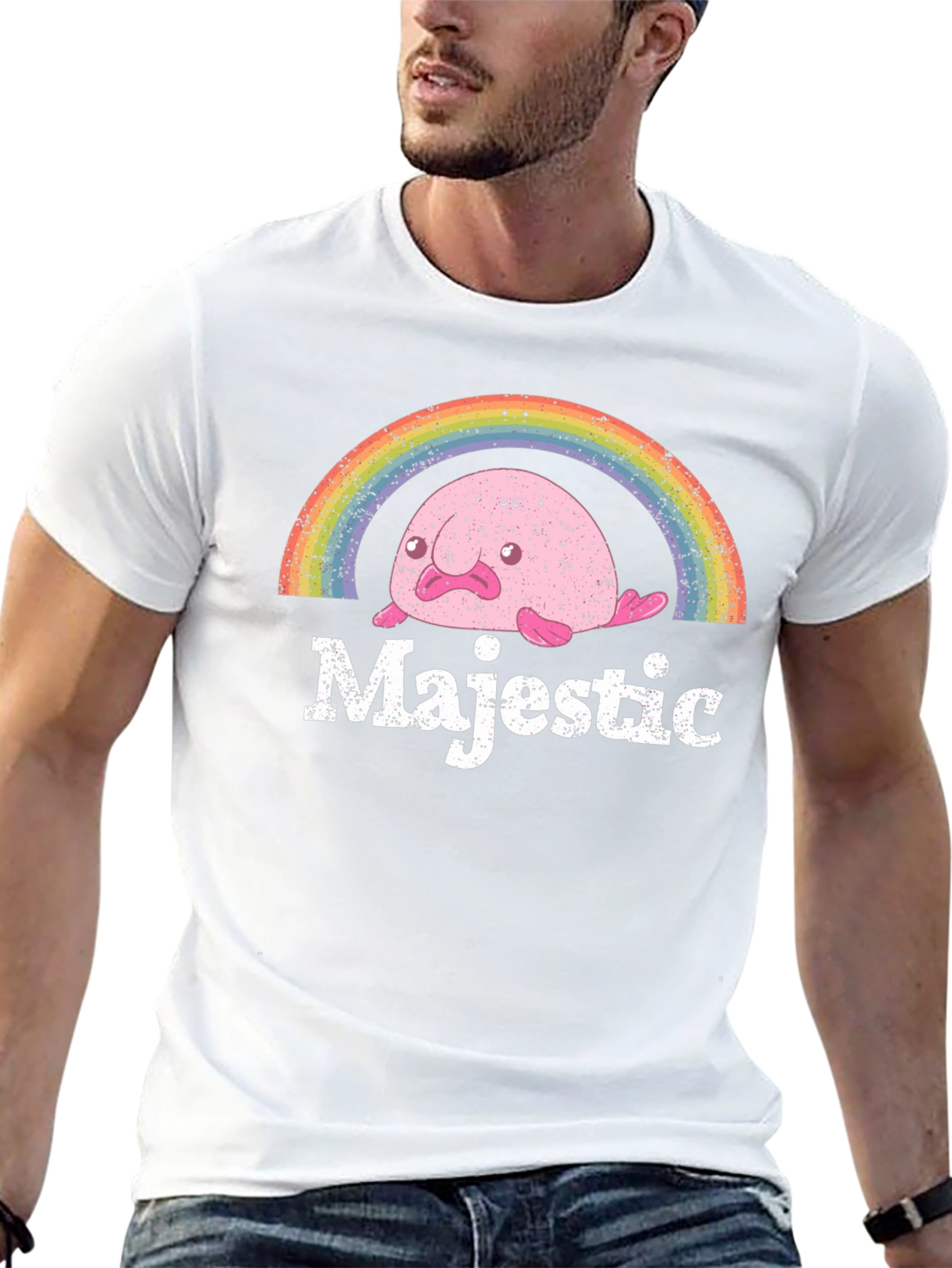 Black Majestic Blobfish Rainbow Graphic T-Shirt view 13