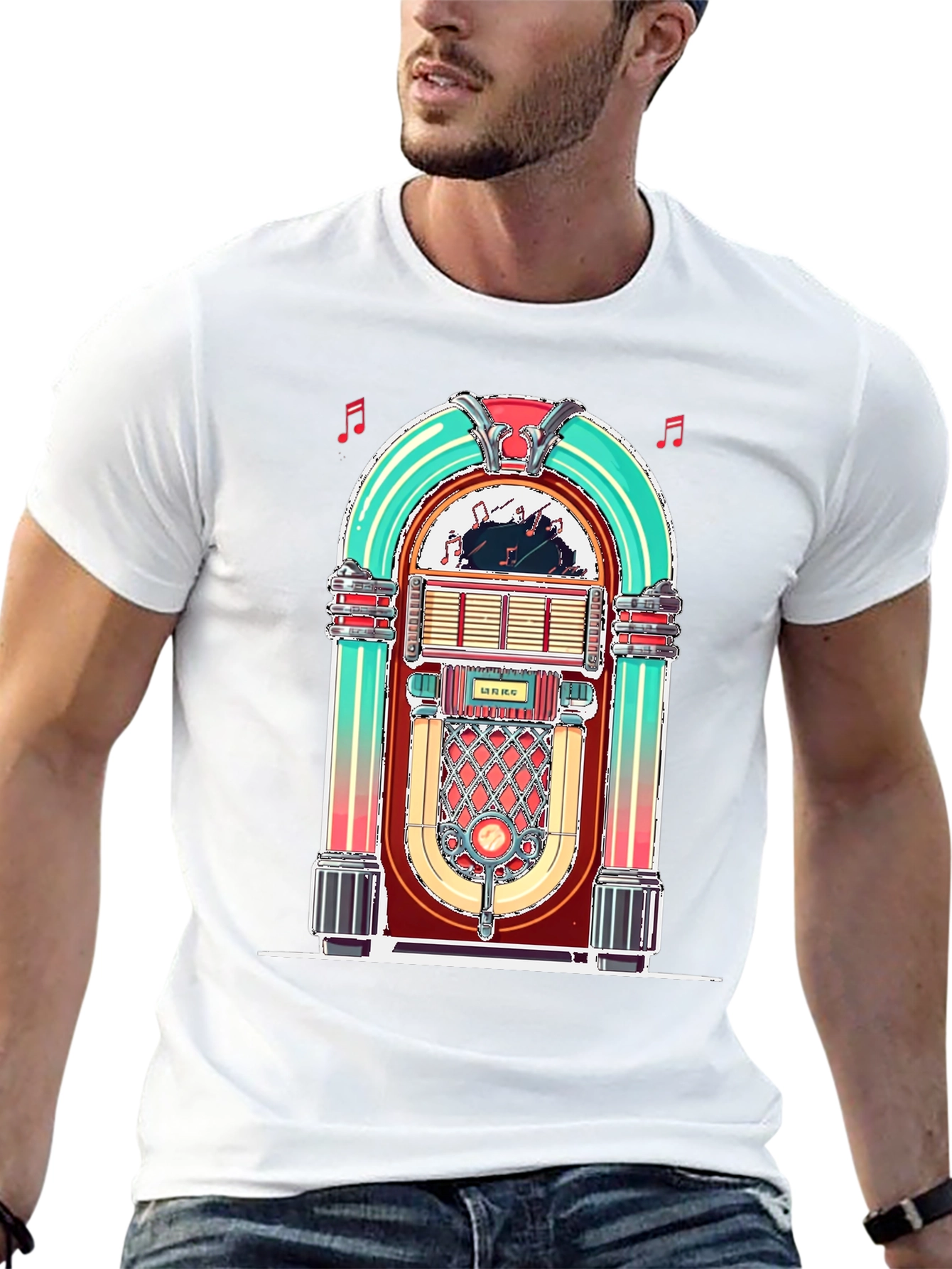 Black Retro Jukebox Graphic Tee - Vintage Music Lover Shirt view 13