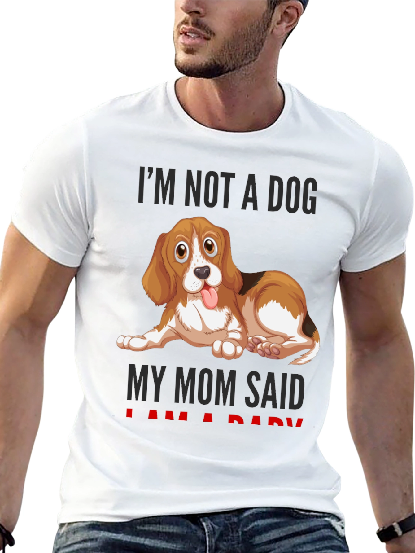 Black Funny Dog Mom T-Shirt - "I'm Not A Dog" view 13