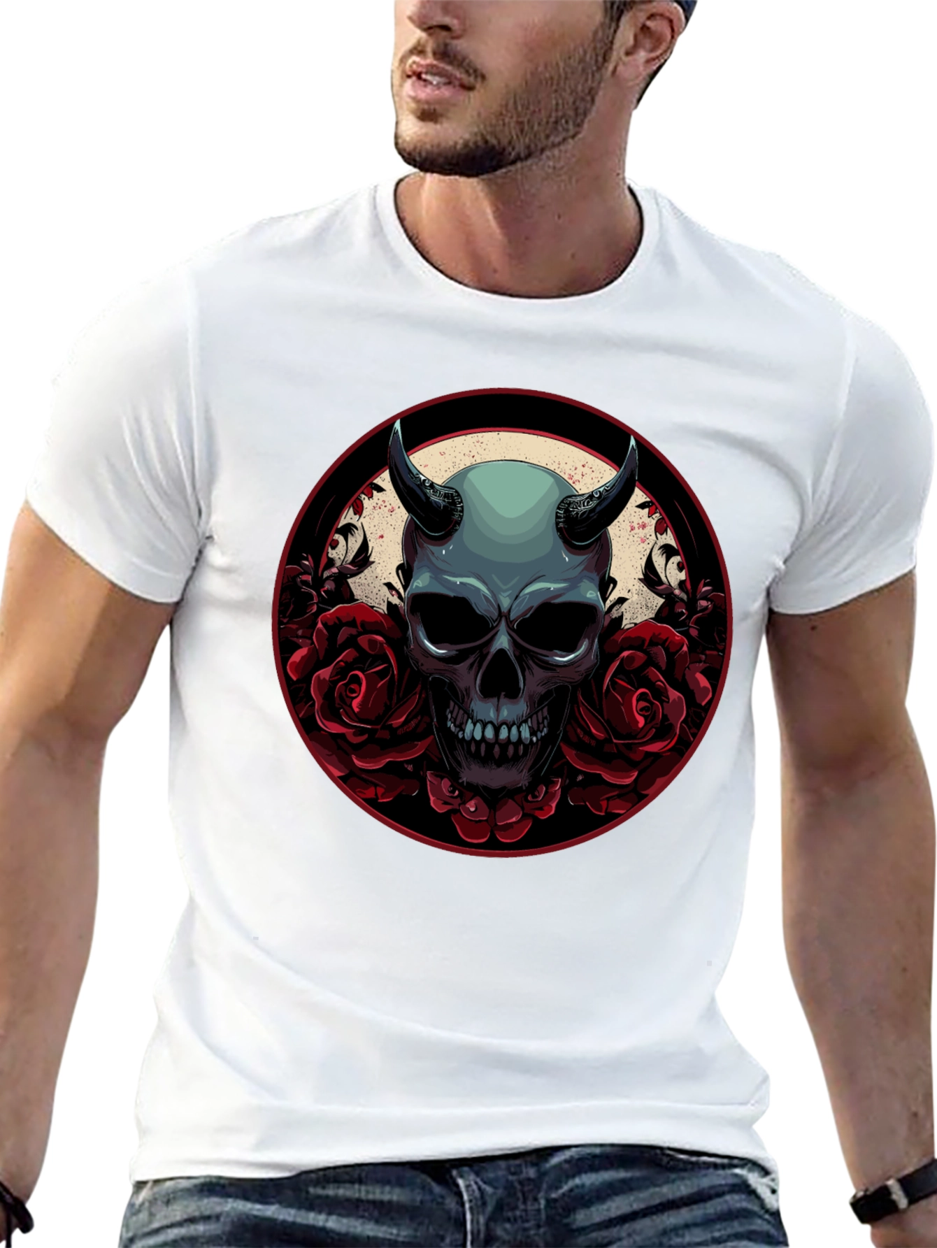 Black Skull & Roses Graphic Tee - Dark Aesthetic view 13