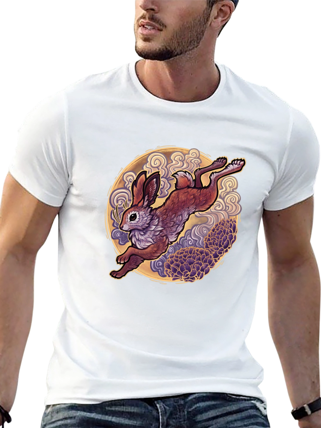 Black Rabbit Moon Graphic Tee - Black Cotton T-Shirt view 13