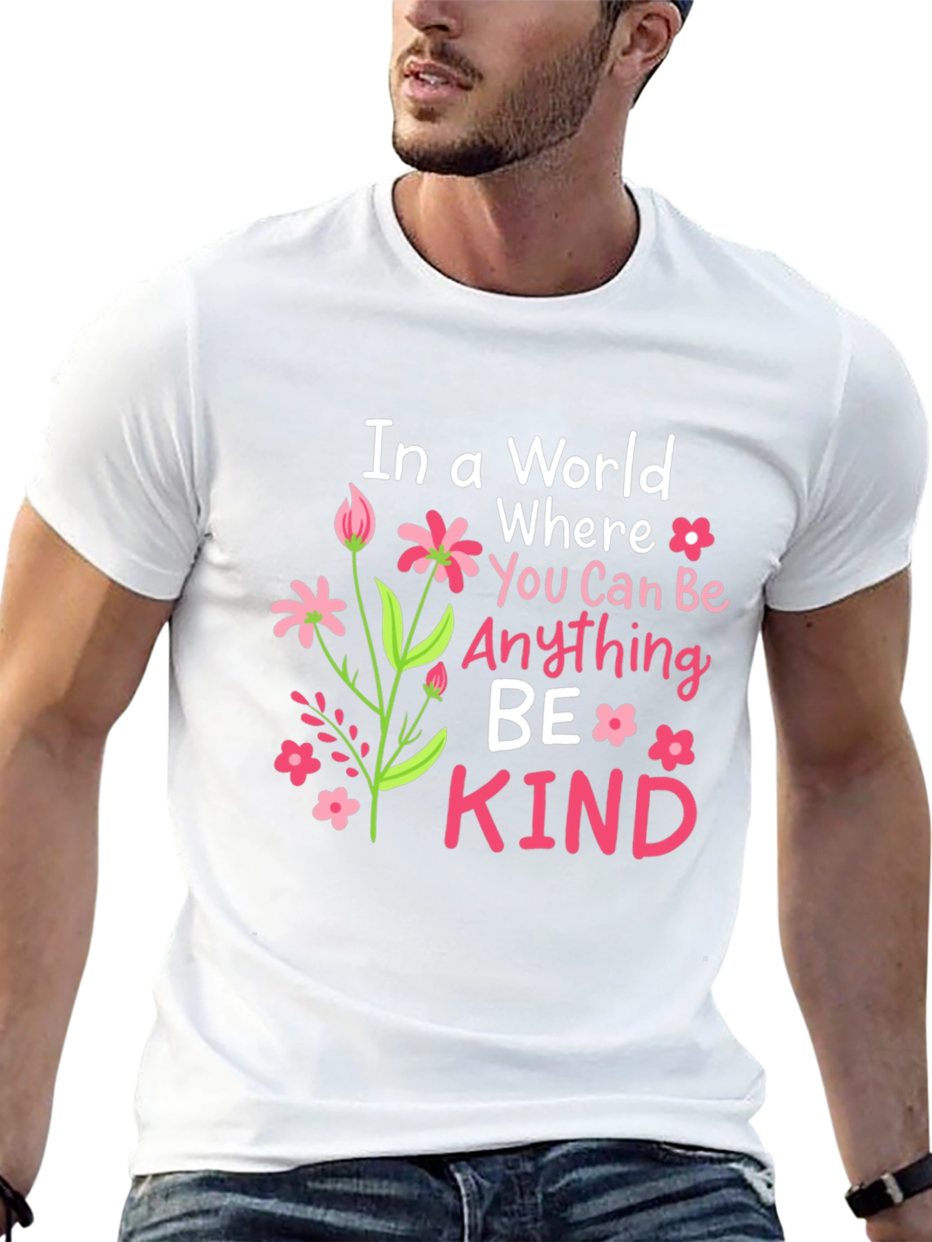 Black Be Kind T-Shirt - Floral Design, Inspirational Message view 13