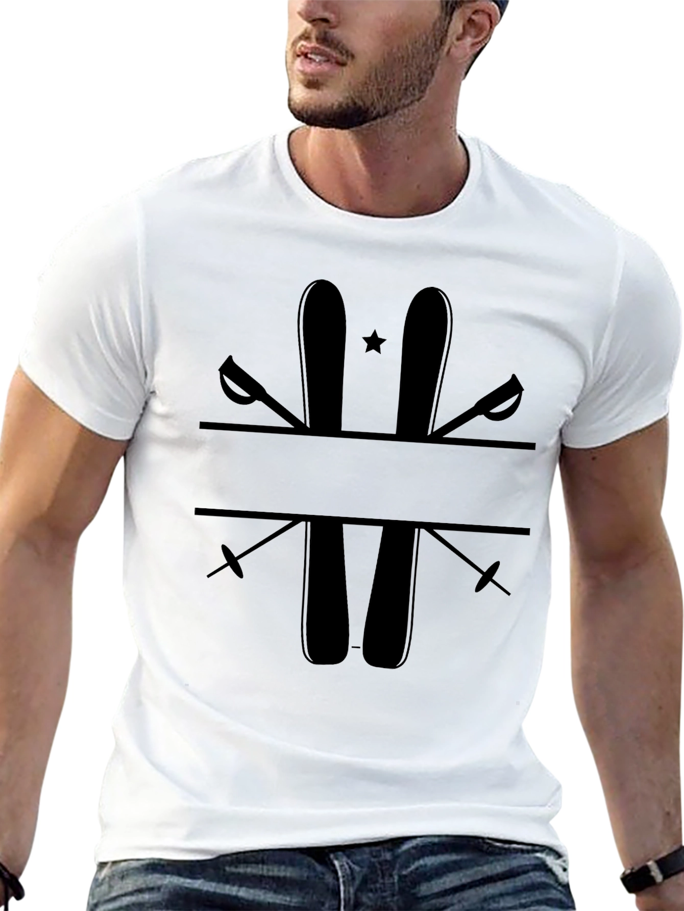 Black Ski & Poles Graphic Tee - Winter Sport Shirt view 13