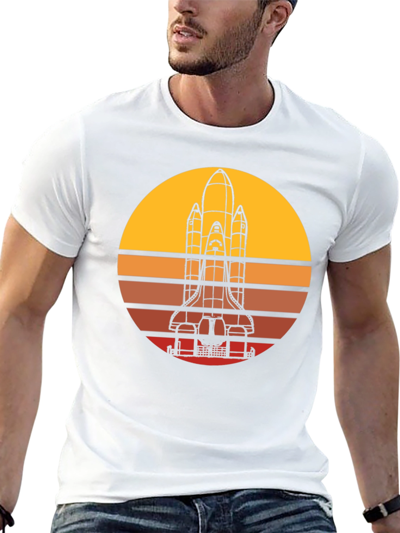 Black Retro Rocket Launch T-Shirt view 13
