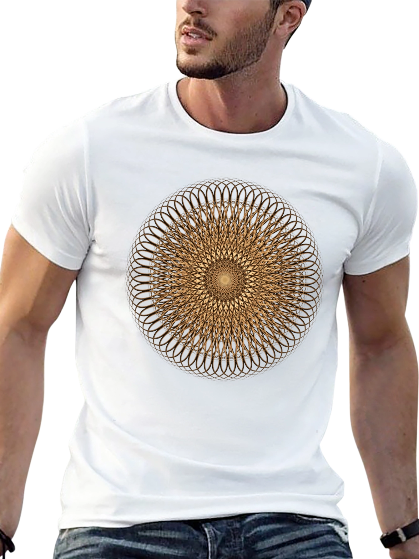 Black Geometric Circle Design Tee - Modern Graphic Print Shirt view 13