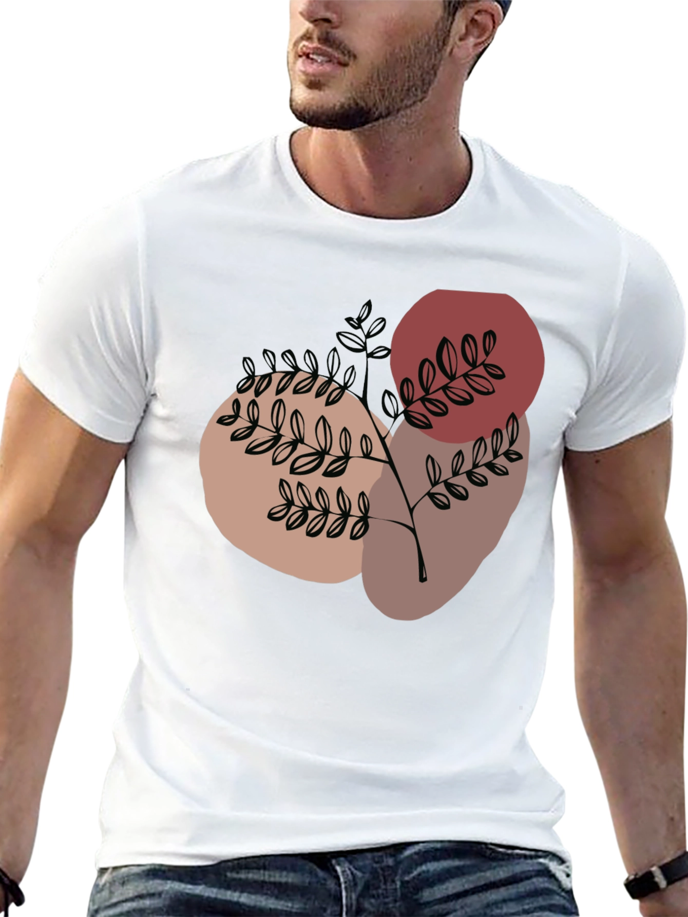 Black Abstract Botanical Print Black T-Shirt view 13