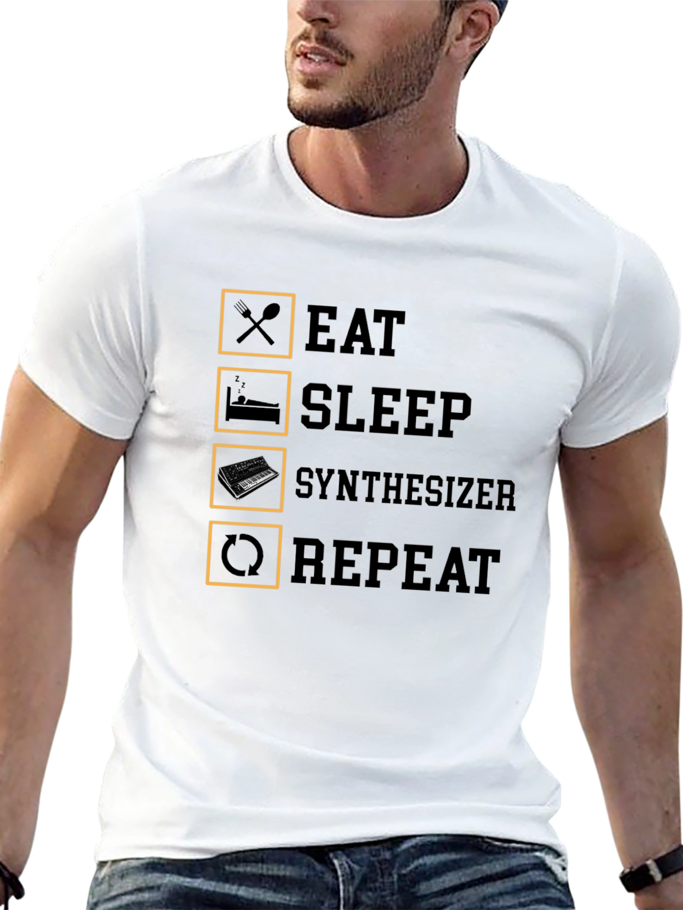 Black Eat Sleep Synthesizer Repeat T-Shirt view 13