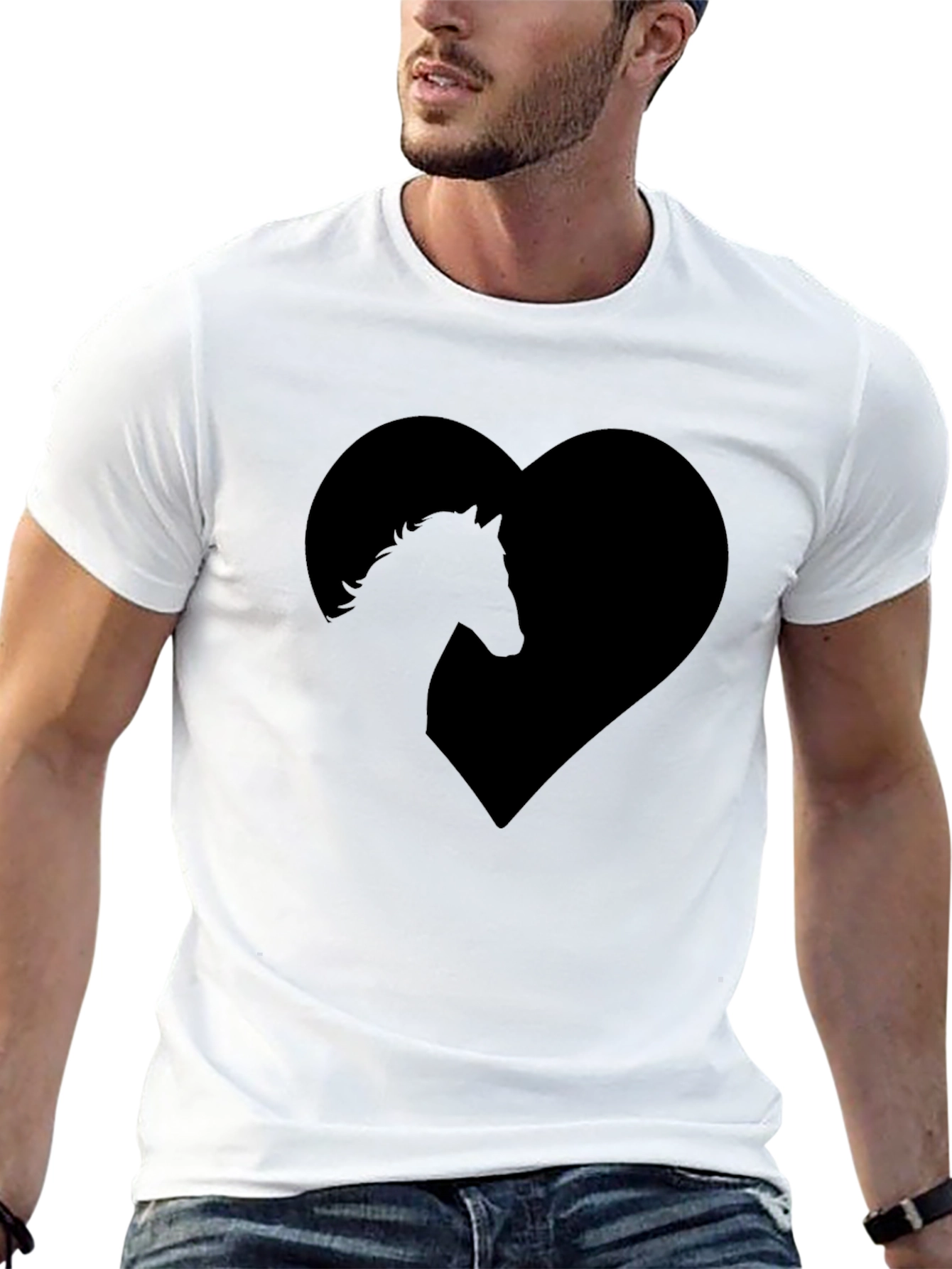 Black Horse Lover's Black T-Shirt - Heart Design view 13