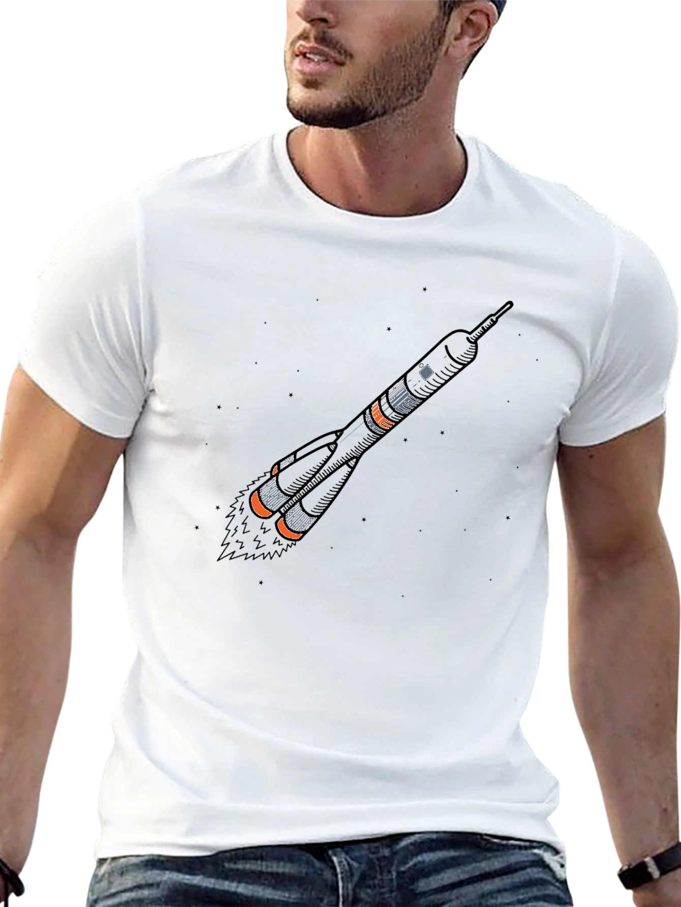 Black Rocket Graphic T-Shirt - Space Launch Design view 13