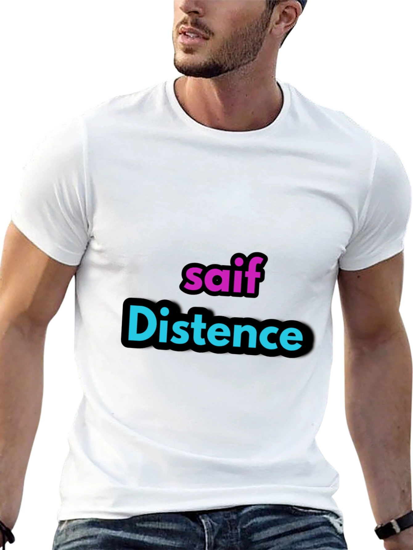 Black Personalized "saif Distence" Black T-Shirt view 13