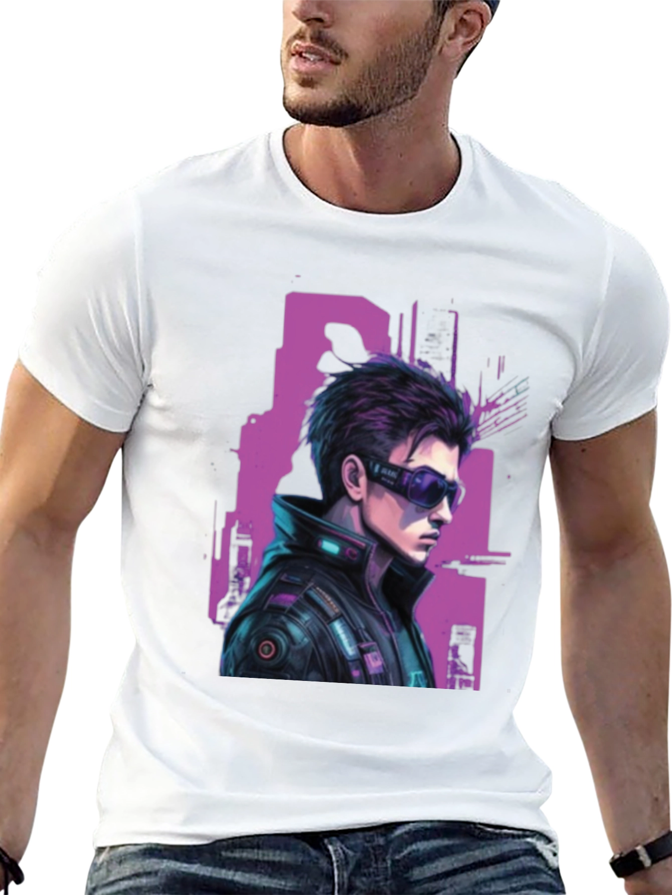 Black Cyberpunk Character Graphic T-Shirt view 13