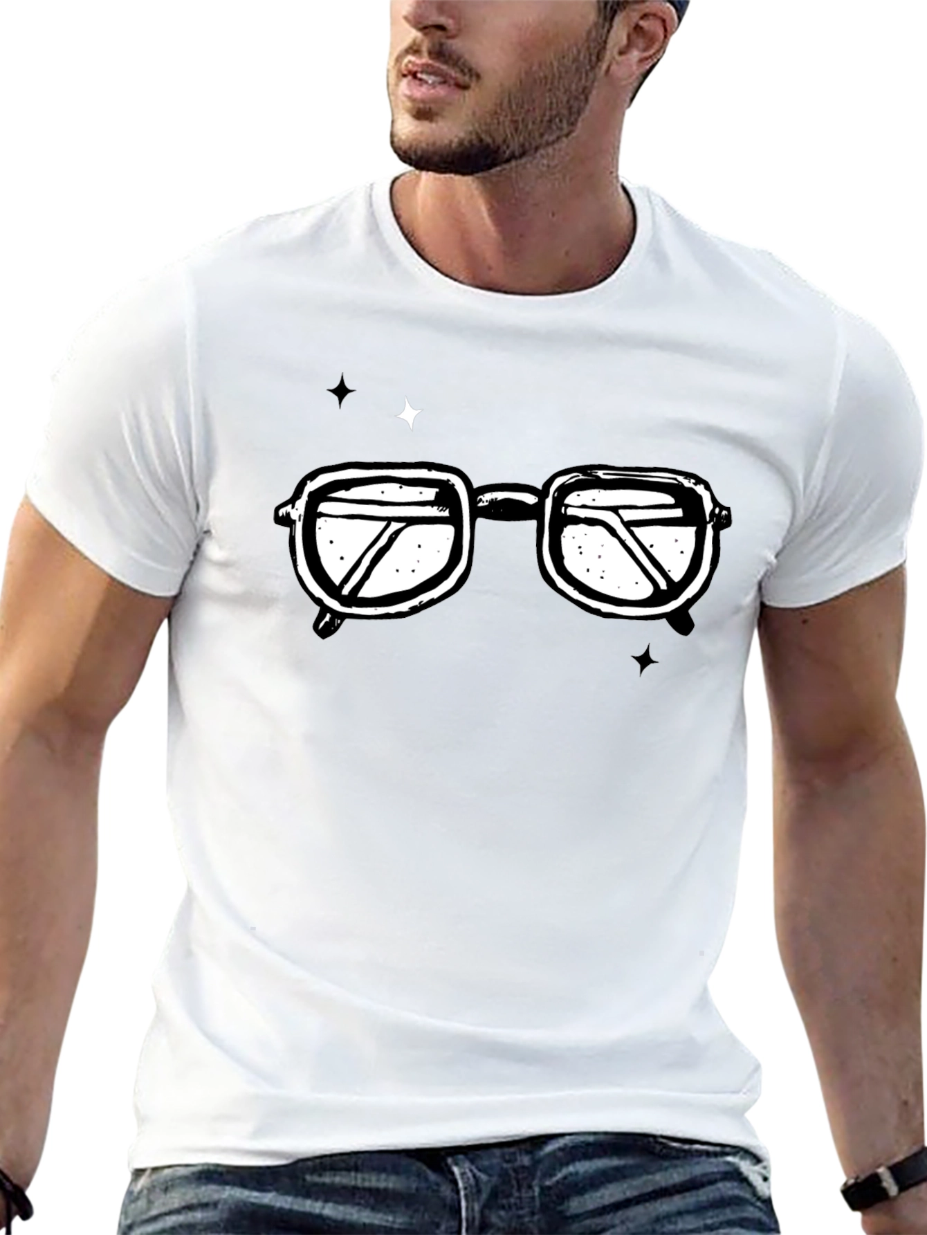 Black Retro Glasses Graphic T-Shirt - Black Cotton Tee view 13