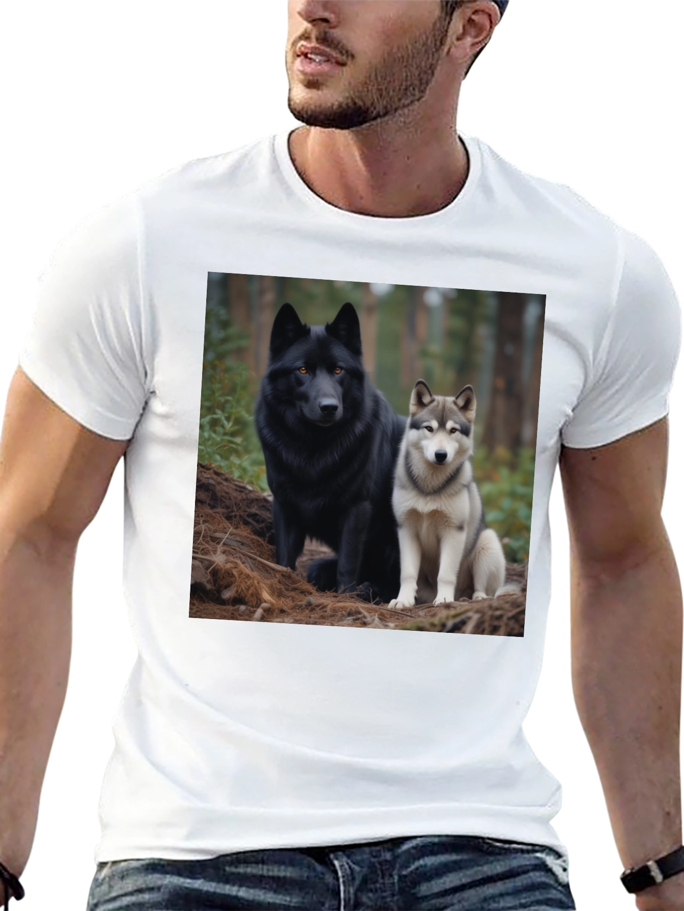 Wolf Pack Tee: Black T-Shirt with Canine Graphic - 13