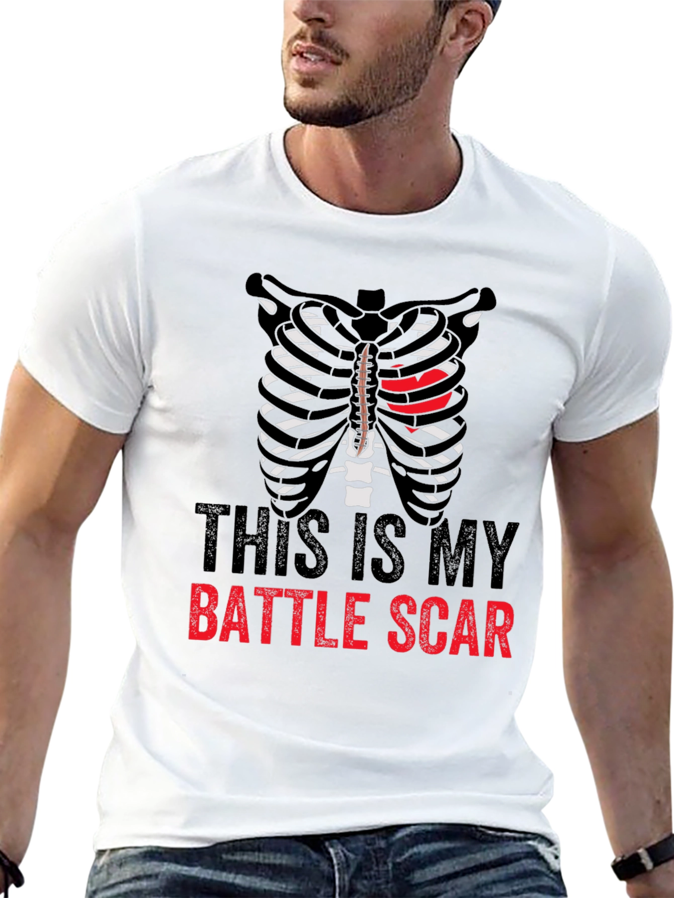 Black Battle Scar Ribcage Graphic Tee - Men's Novelty T-Shirt view 13