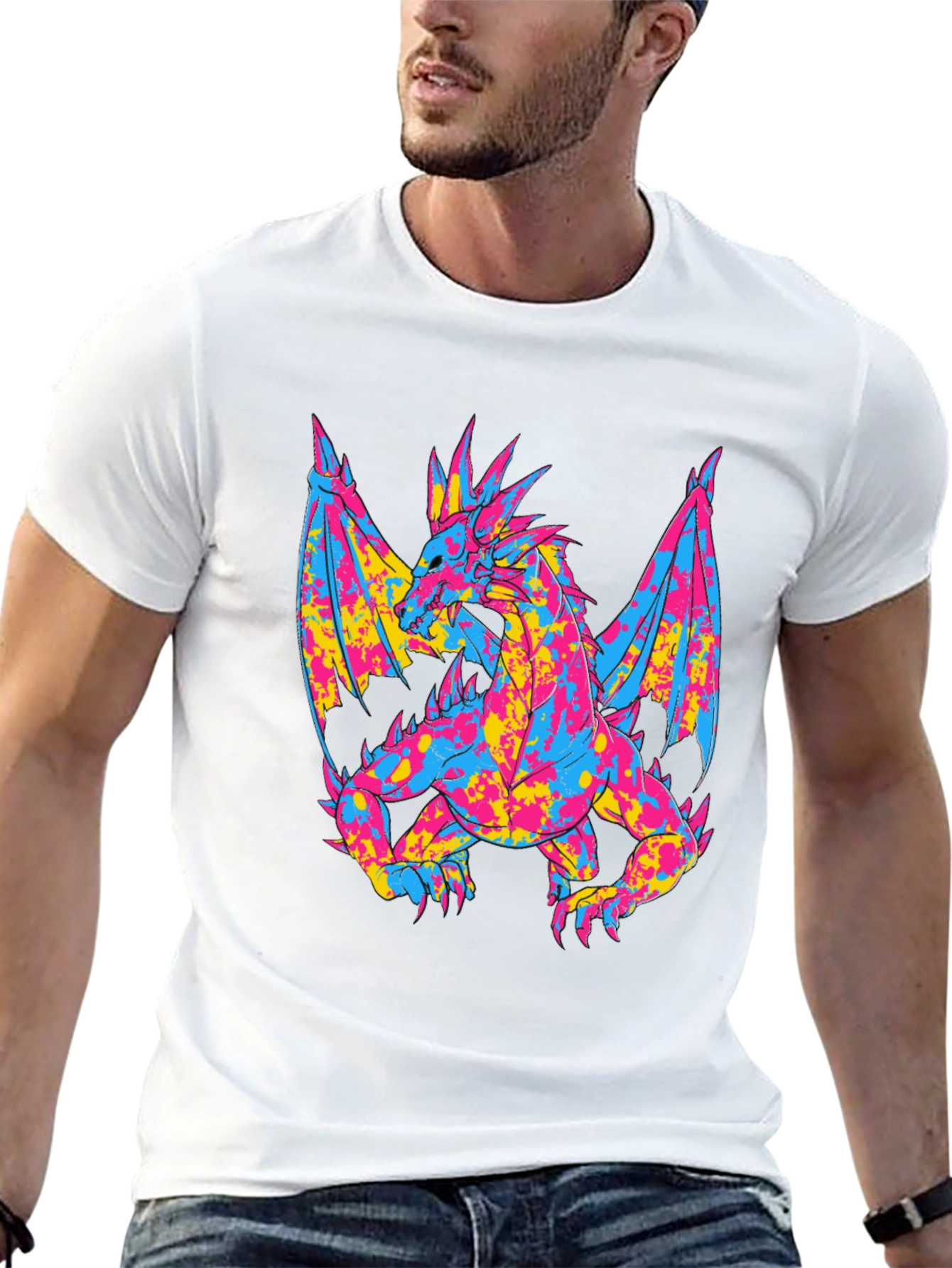 Black Vibrant Dragon Graphic Black T-Shirt view 13
