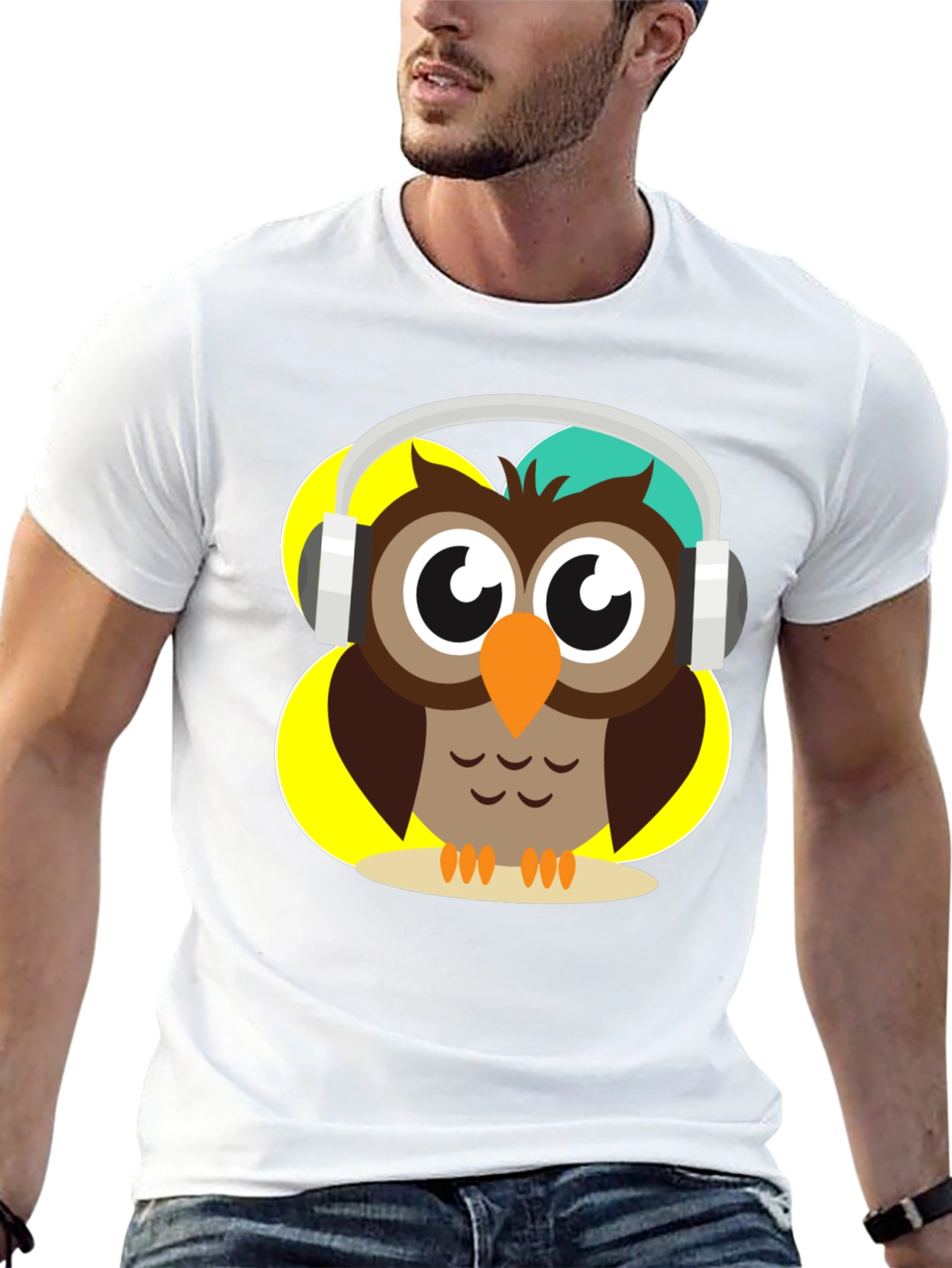 Black Owl Wearing Headphones Graphic T-Shirt view 13