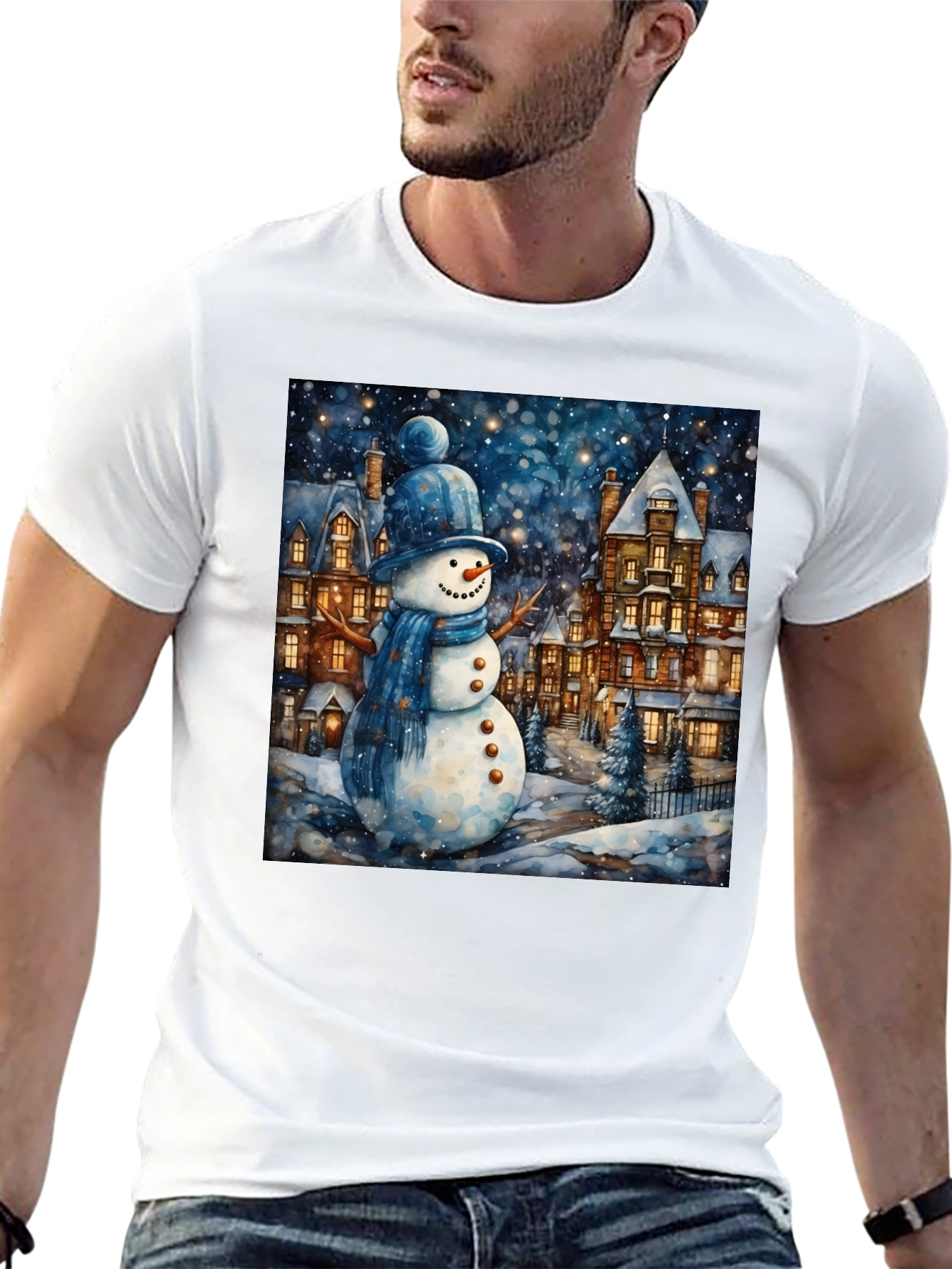 Black Winter Wonderland Snowman T-Shirt view 13