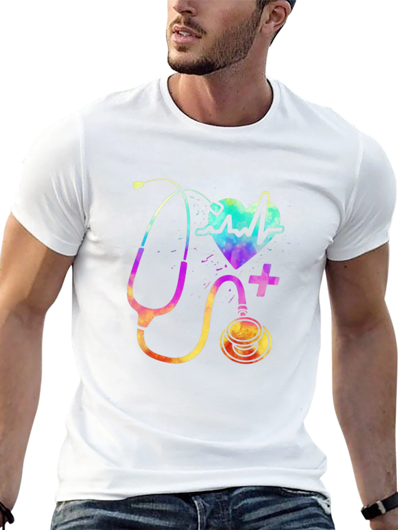 Black Colorful Stethoscope Graphic T-Shirt - Medical Design view 13