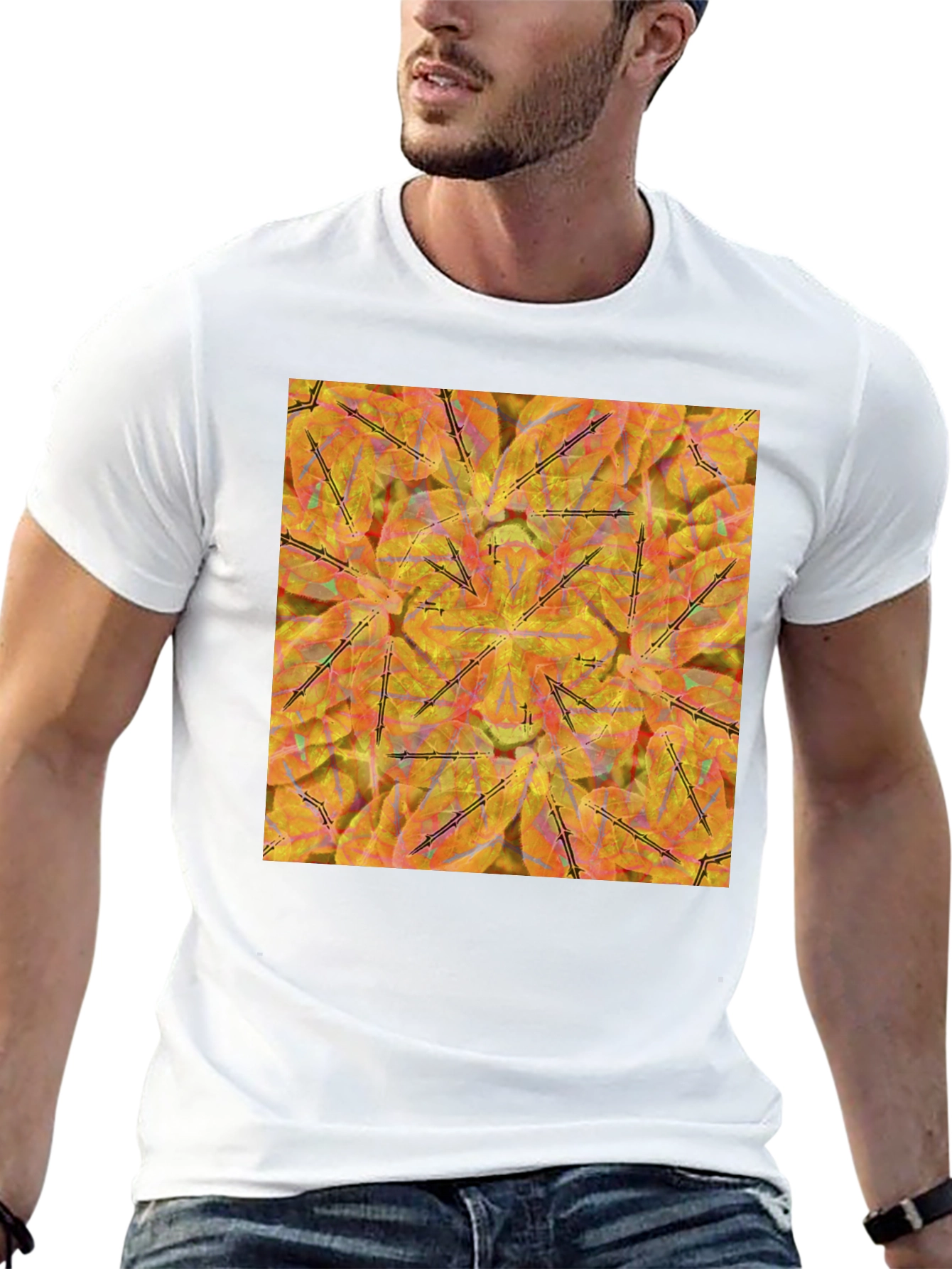 Black Kaleidoscope Leaves T-Shirt - Stylish & Unique Design view 13