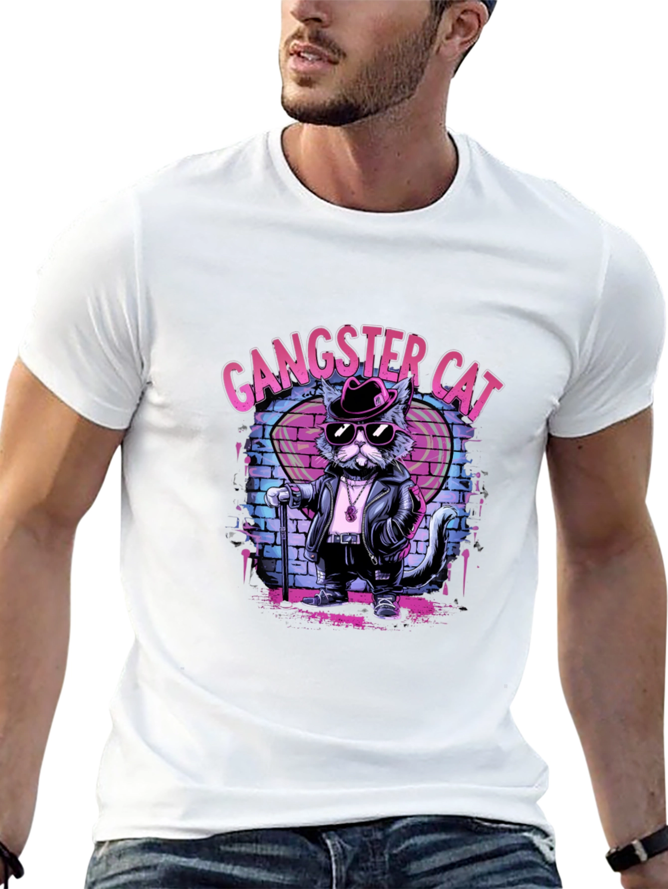 Black Gangster Cat Graphic T-Shirt - Cool Cat Tee view 13