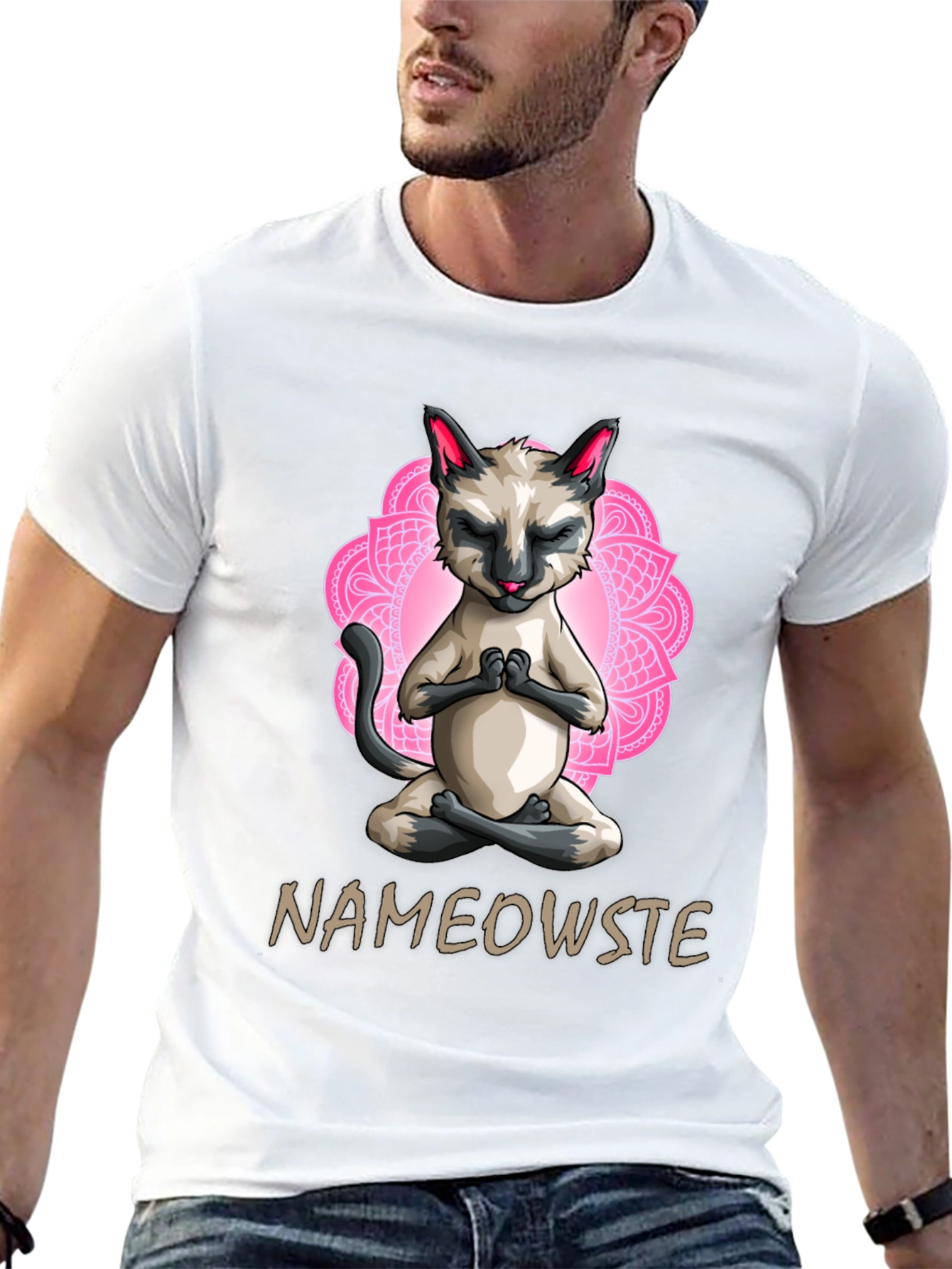 Black Nameowste Cat Yoga T-Shirt - Meditating Feline Design view 13