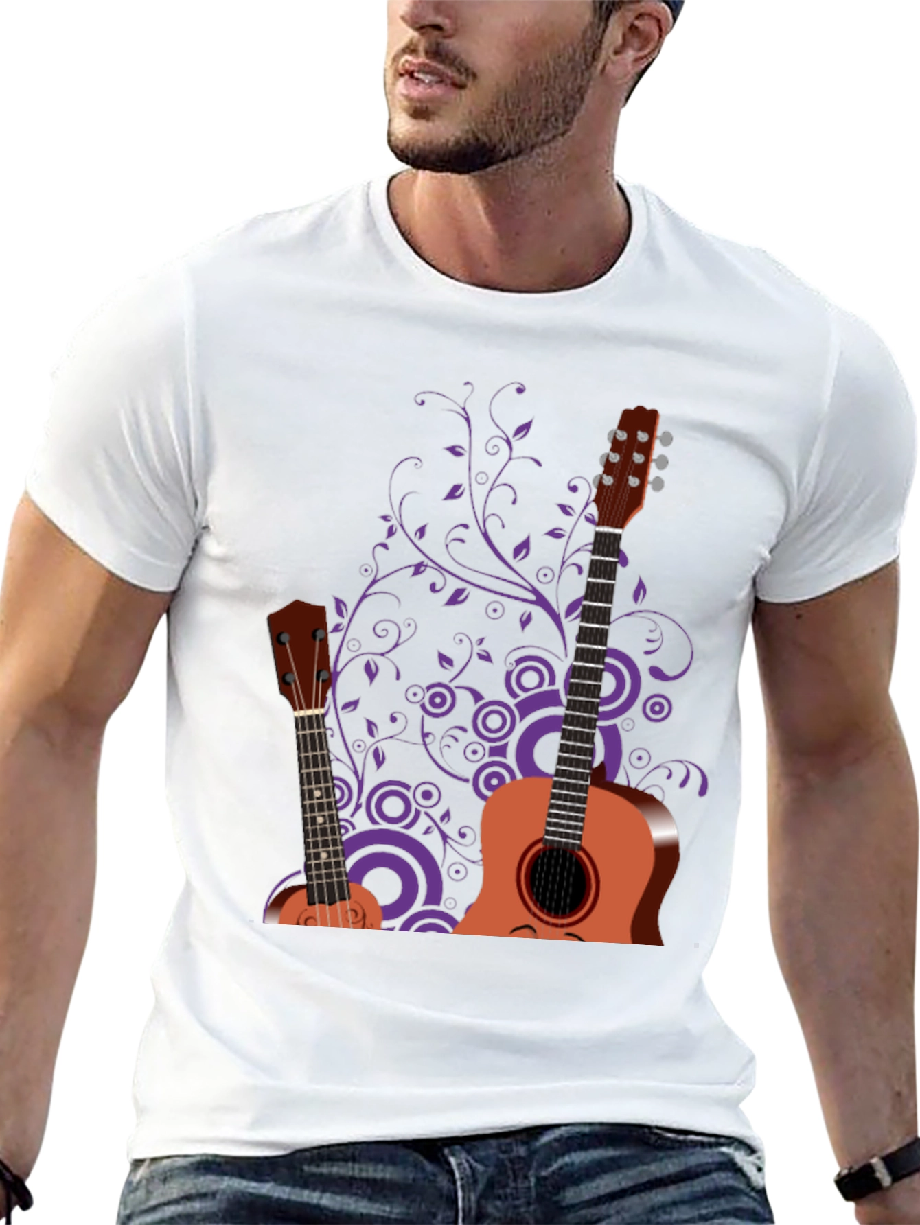 Black Stylish Guitar Graphic Black T-Shirt - Music Lover Tee view 13