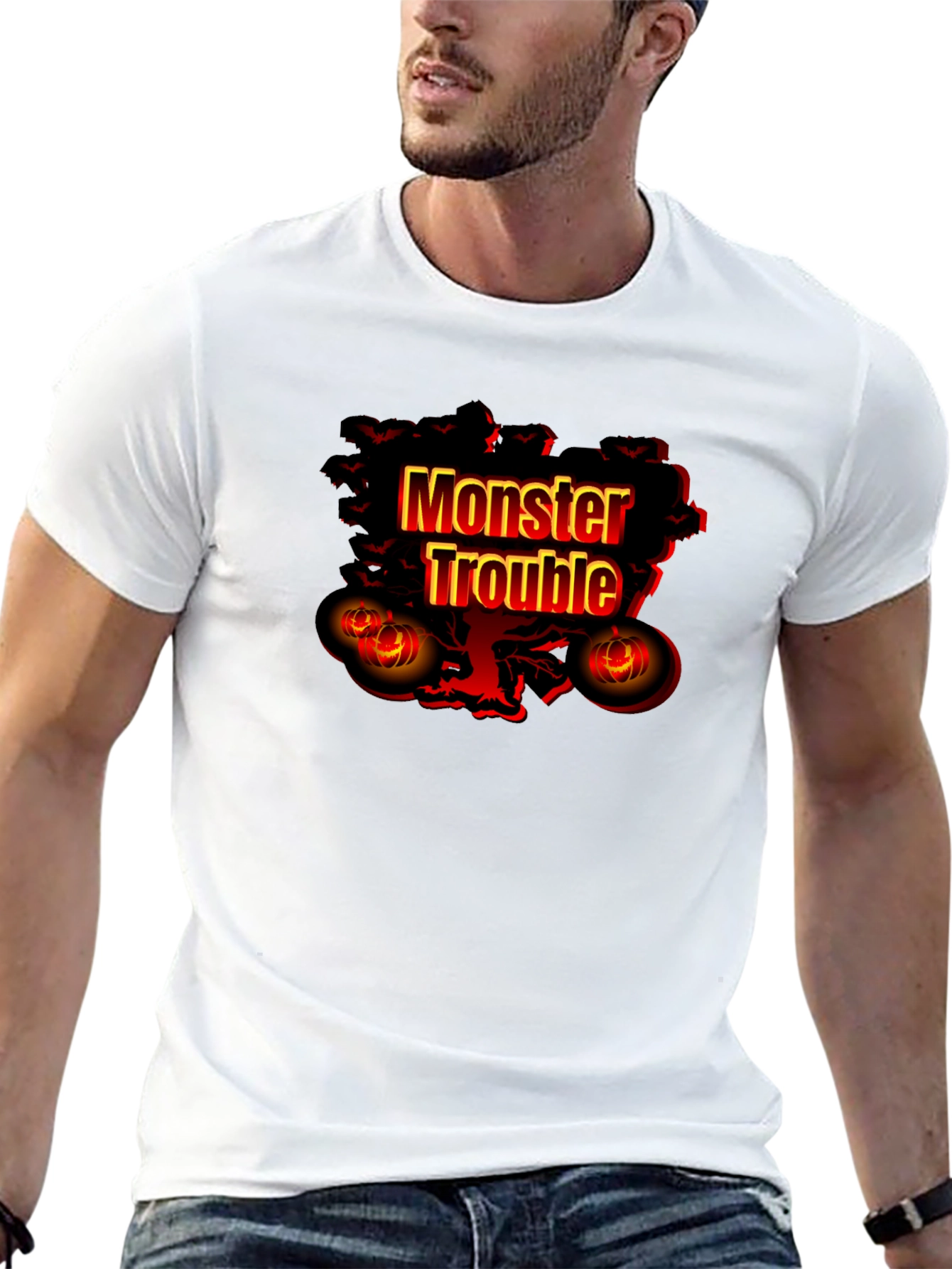 Black Monster Trouble Graphic Tee - Halloween Shirt view 13