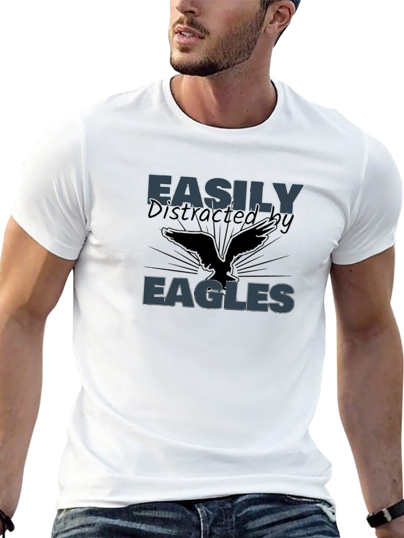 Black Easily Distracted by Eagles T-Shirt view 13