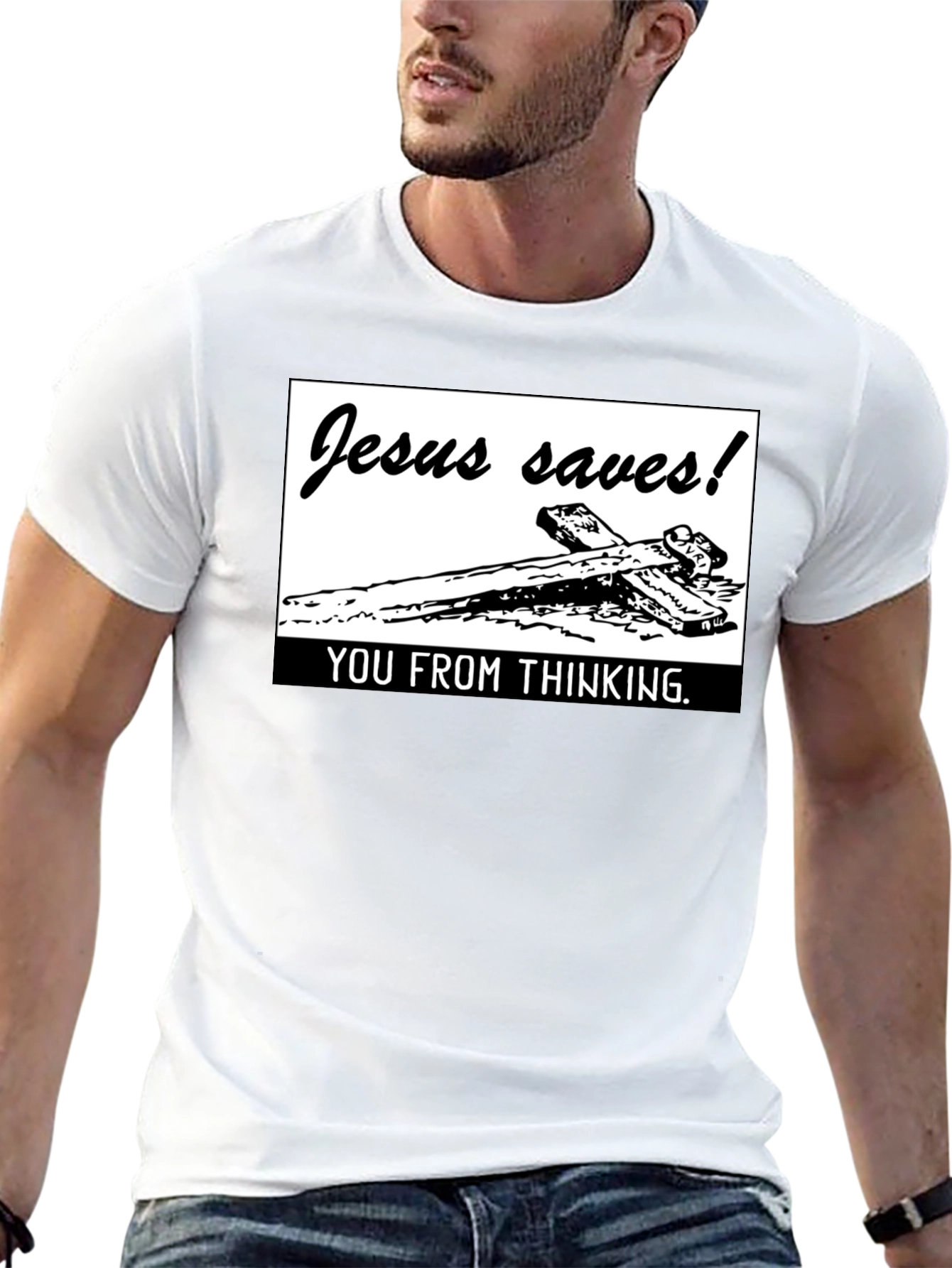 Black Jesus Saves! Graphic T-Shirt - Black view 13