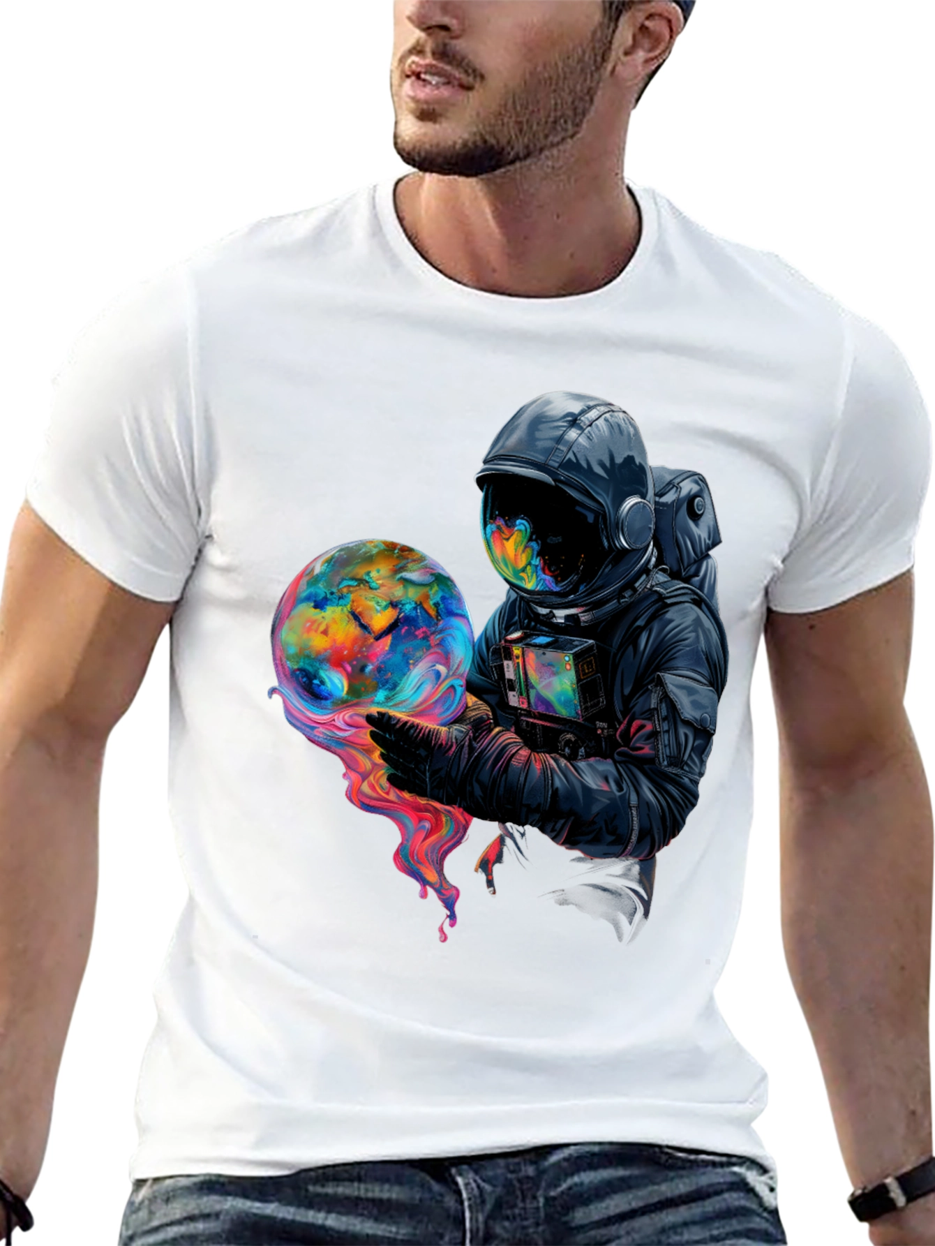 Black Astronaut Globe Graphic Tee - Black Cotton Comfort view 13