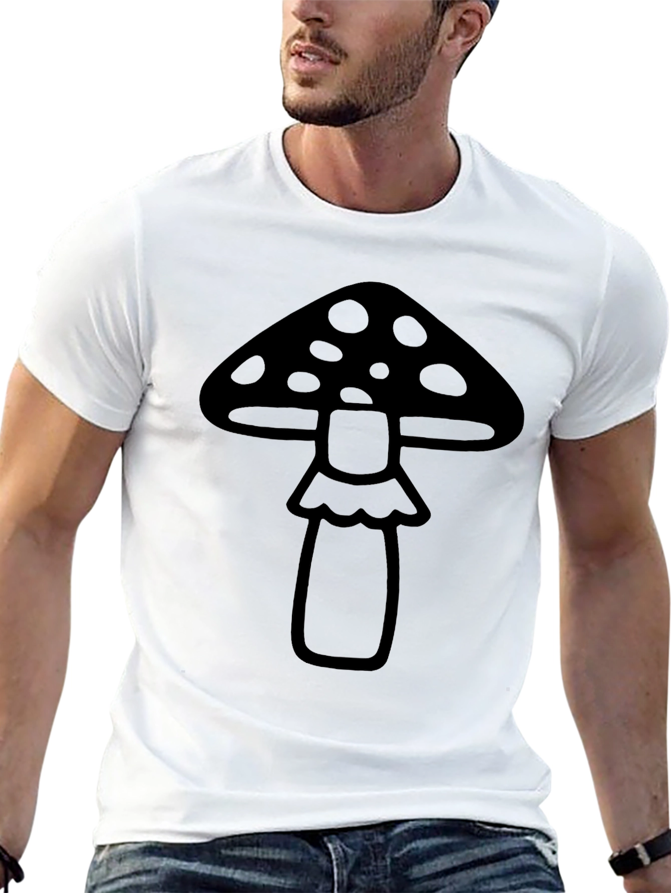 Black Mushroom Graphic Tee - Black Cotton Blend Shirt view 13