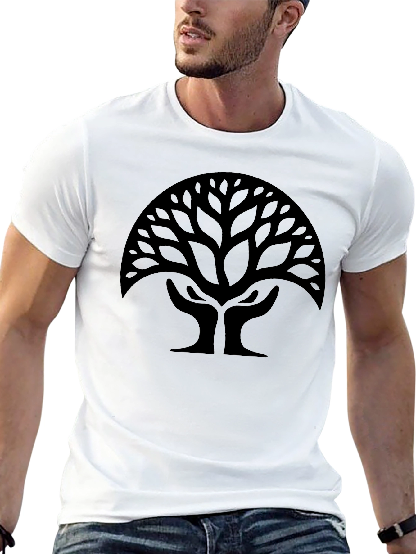 Black Tree of Life Hands Graphic Tee - Black view 13