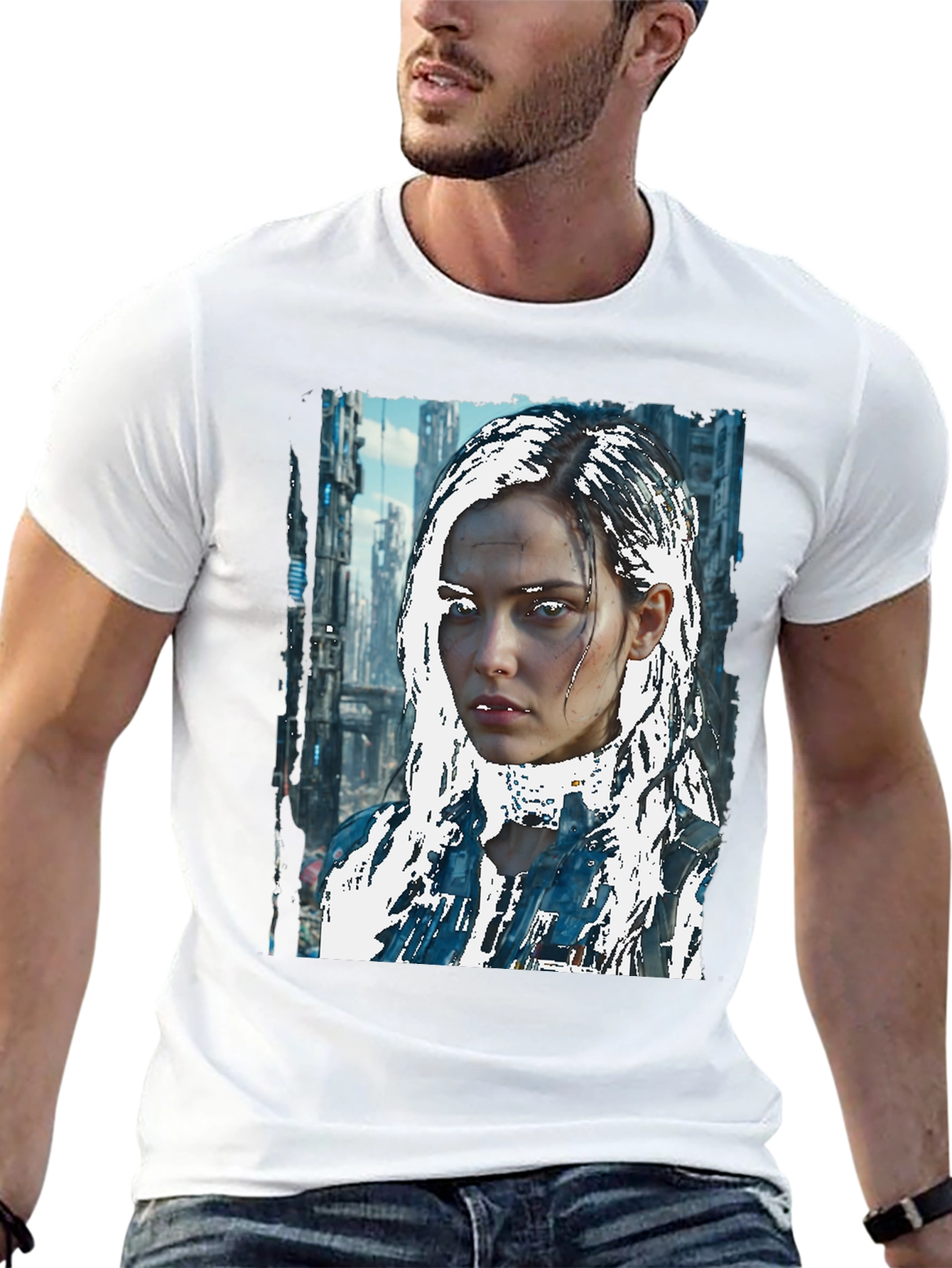 Black Cyberpunk Girl Graphic Tee - Sci-Fi Style view 13