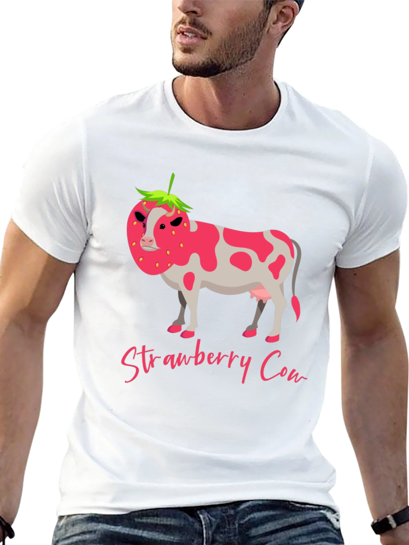 Black Strawberry Cow Graphic Tee - Novelty Print T-Shirt view 13