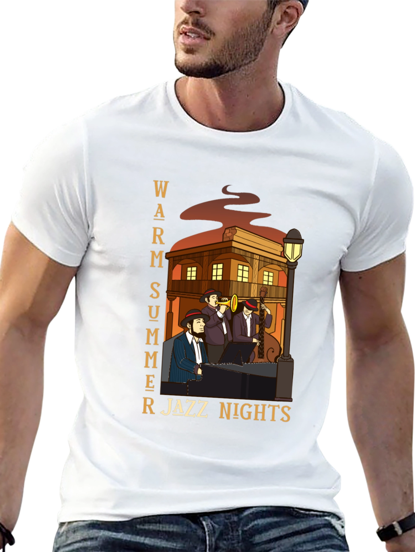 Black Warm Summer Jazz Nights T-Shirt view 13