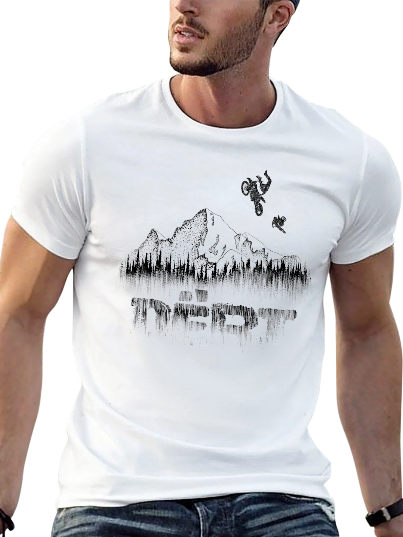 Black Dirt Bike Mountain Graphic Tee - Black Cotton Shirt view 13