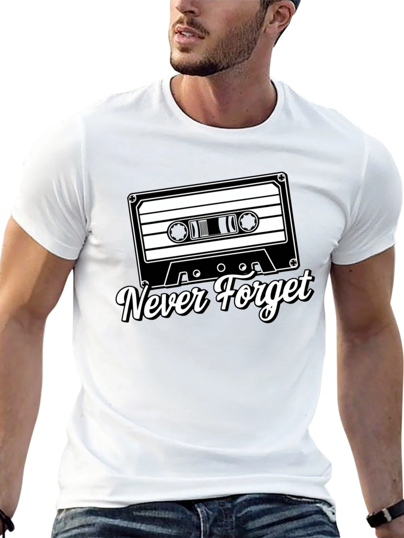 Black Retro Cassette Tape Never Forget Black T-Shirt view 13