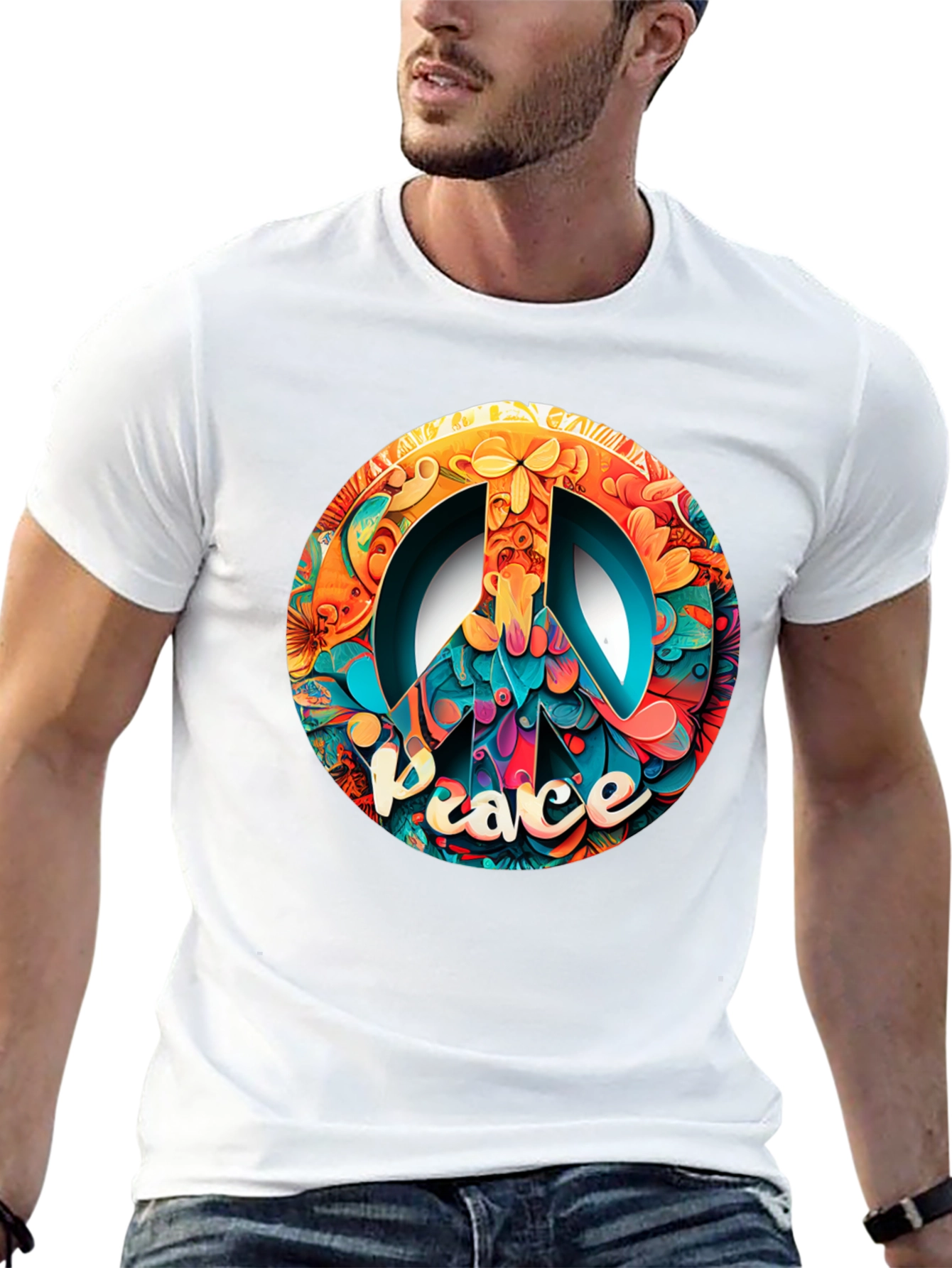 Black Peace Sign Graphic Black T-Shirt view 13